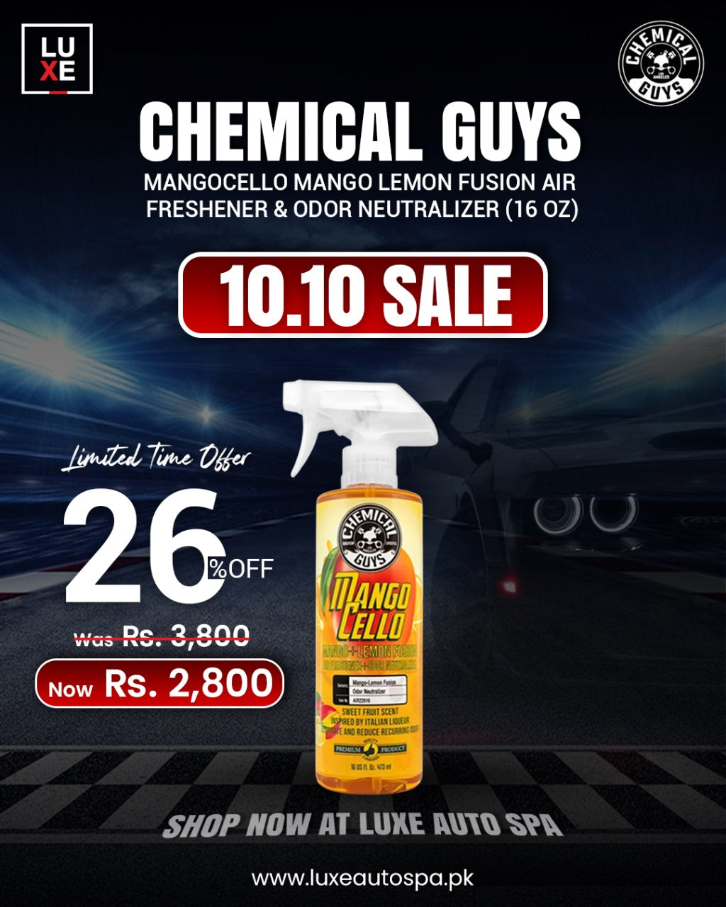 Chemical Guys Mangocello Mango Lemon Fusion Air Freshener & Odor Neutralizer (16 oz)