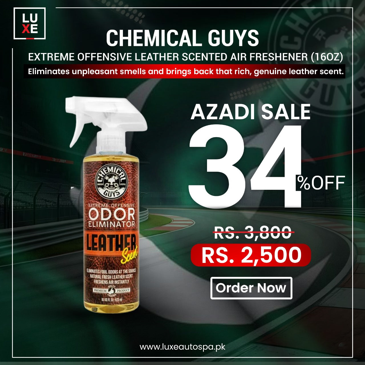Chemical Guys Extreme Offensive Leather Scented Airfreshener & Odor Eliminator (16oz)