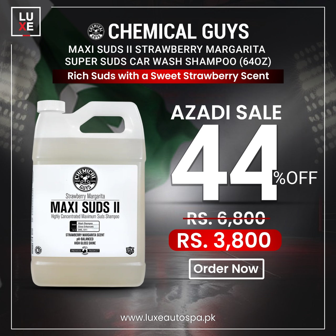Chemical Guys Maxi Suds II Strawberry Margarita Super Suds Car Wash Shampoo 64oz