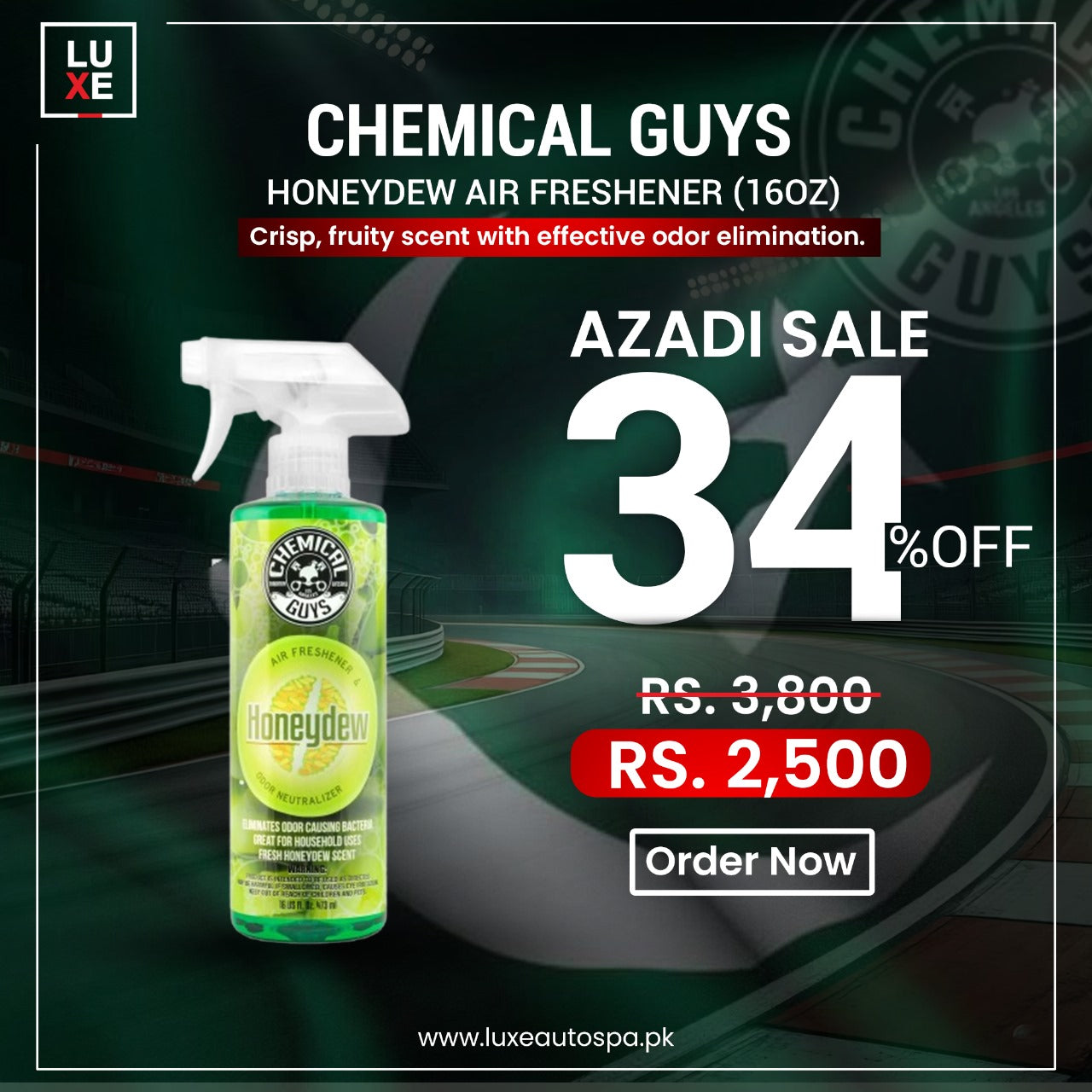Chemical Guys Honeydew Premium Air Freshener & Odor Eliminator (16 oz)