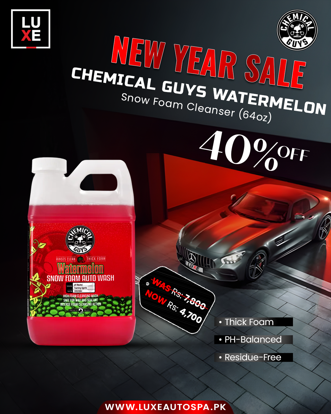 Chemical Guys Watermelon Snow Foam Extreme Suds Cleansing Wash 64oz