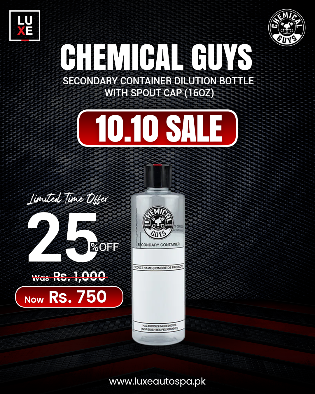 Chemical Guys Secondary Container Dilution Bottle with Spout Cap (16oz)