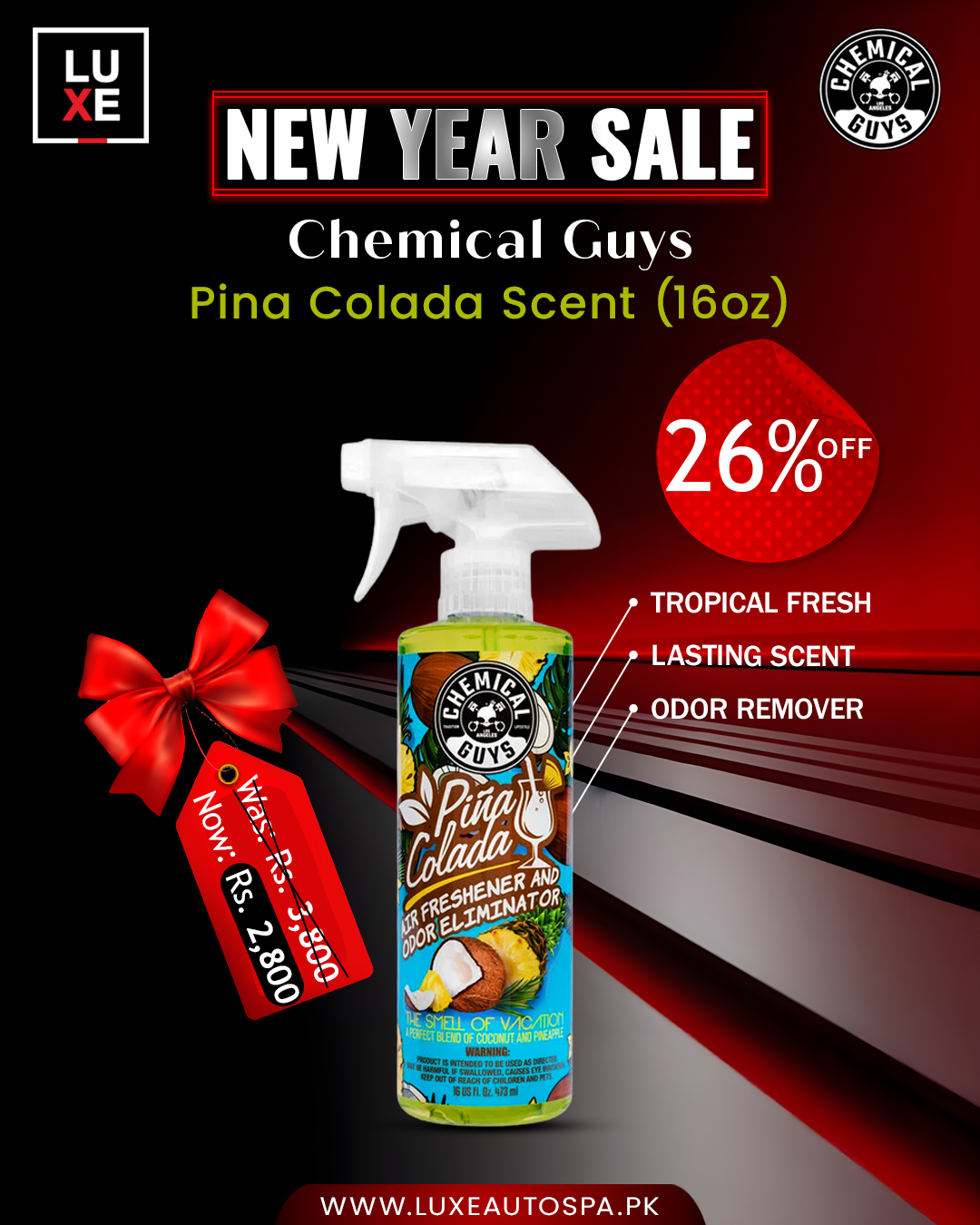 Chemical Guys Pina Colada Scent Air Freshener And Odor Eliminator (16oz)