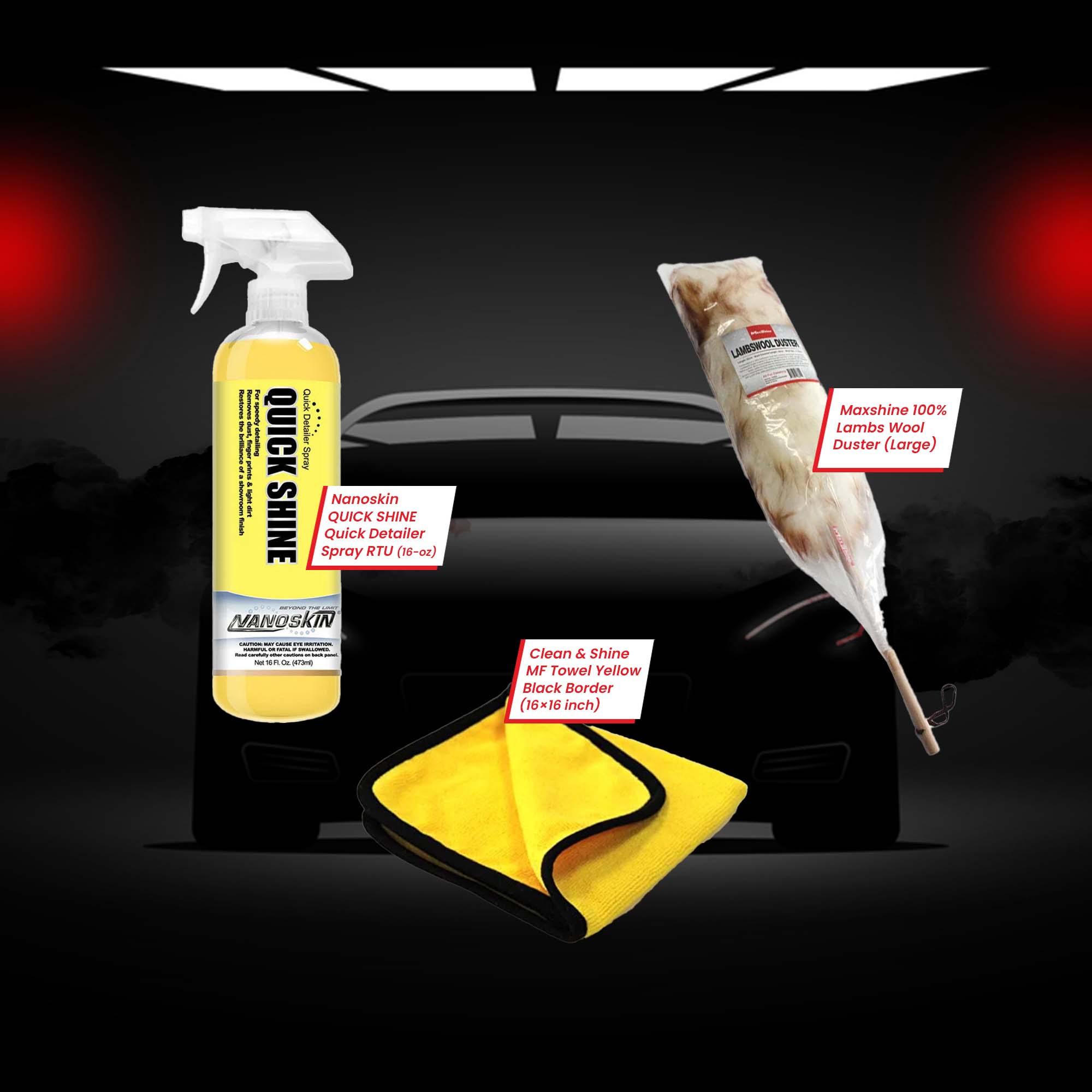 NanoSkin Quick Detailer Spray with Wool Duster & Yellow Towel