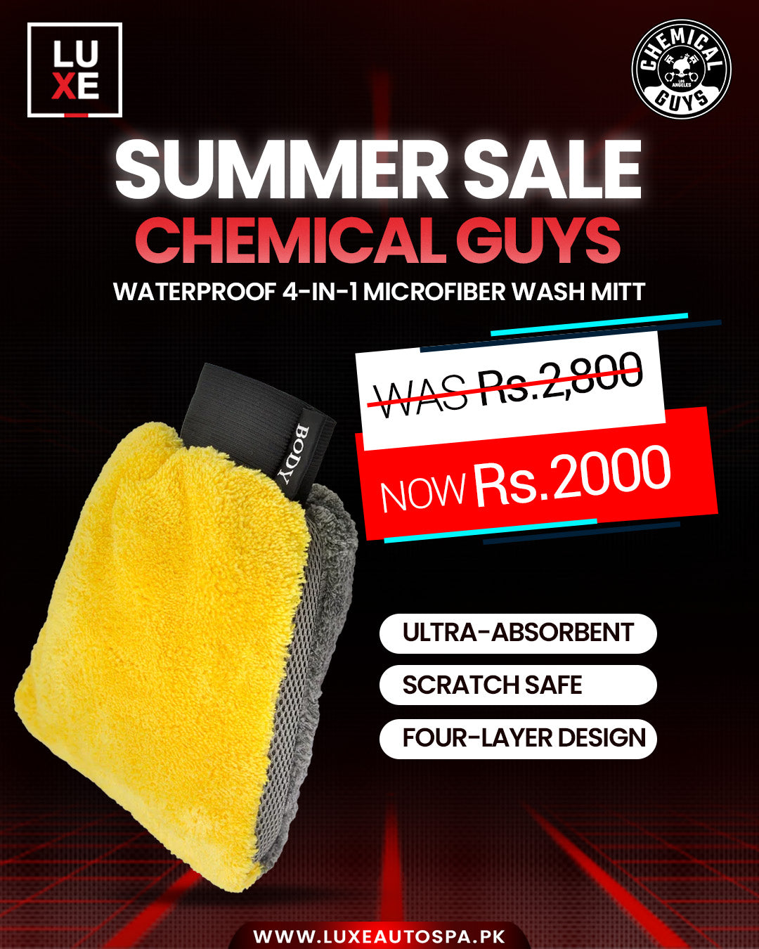 Chemical Guys Waterproof 4 In 1 Microfiber Premium Wash Mitt