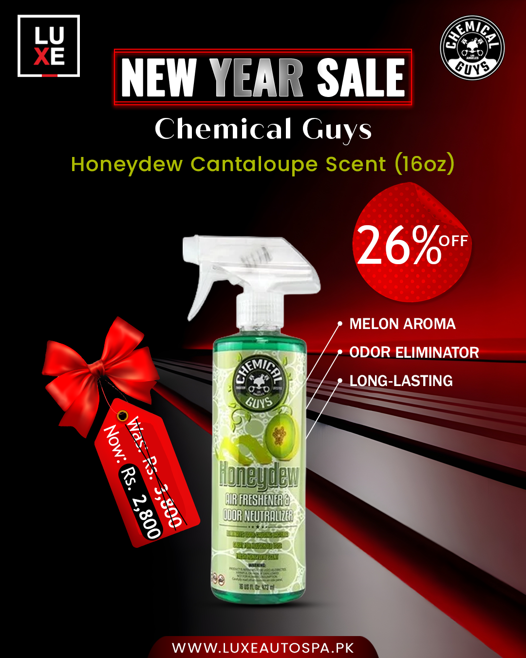 Chemical Guys Honeydew Premium Air Freshener & Odor Eliminator (16 oz)