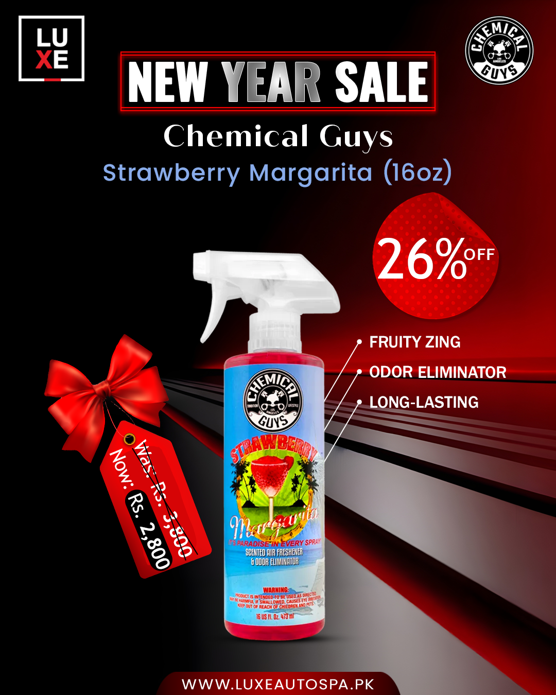 Chemical Guys Strawberry Margarita Air Freshener And Odor Eliminator (16oz)