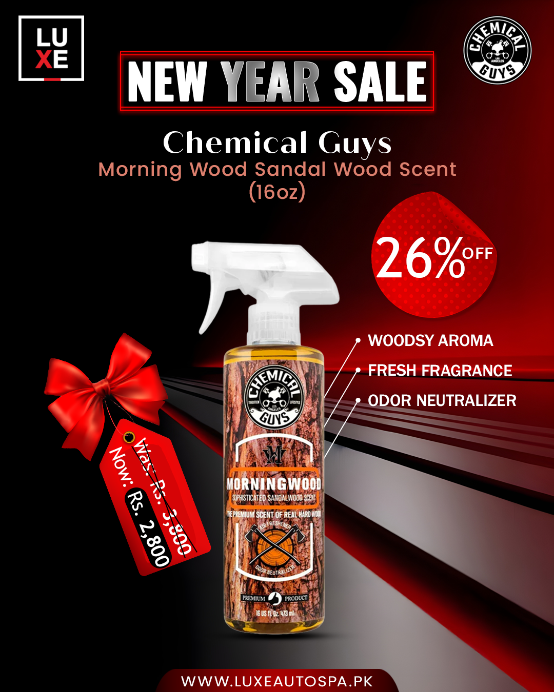 Chemical Guys Morning Wood Premium Air Freshener And Odor Eliminator (16oz)