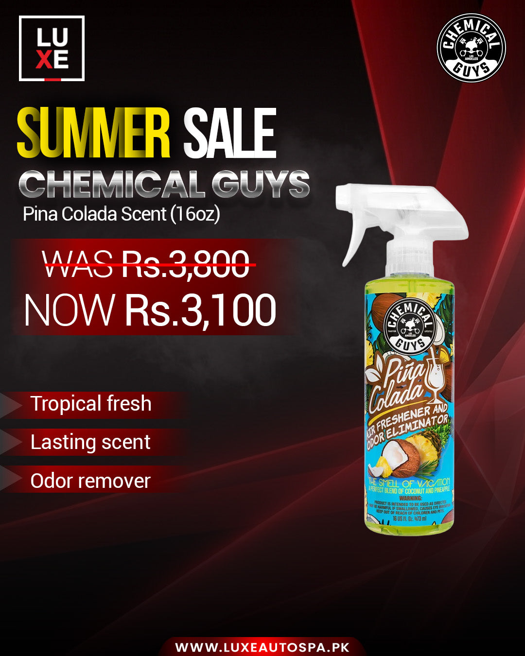 Chemical Guys Pina Colada Scent Air Freshener And Odor Eliminator (16oz)