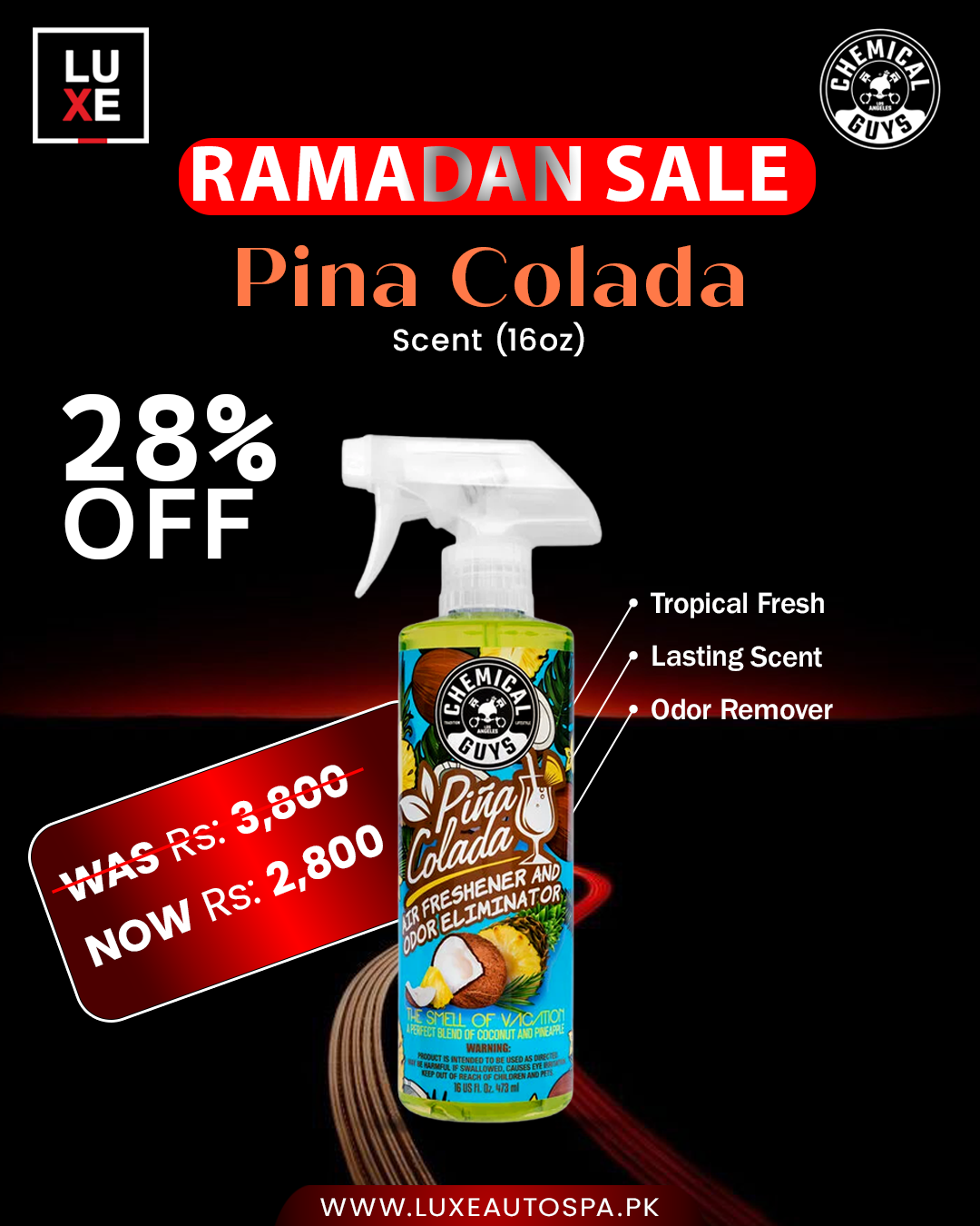 Chemical Guys Pina Colada Scent Air Freshener And Odor Eliminator (16oz)