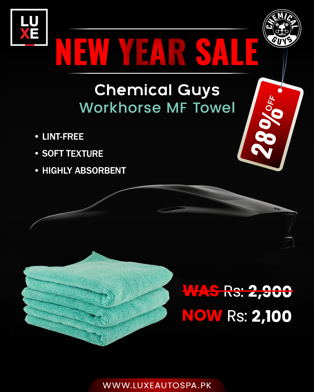 Chemical Guys Workhorse Professional Grade M.F Towel Green (16” x 16″ – Pack of 3)