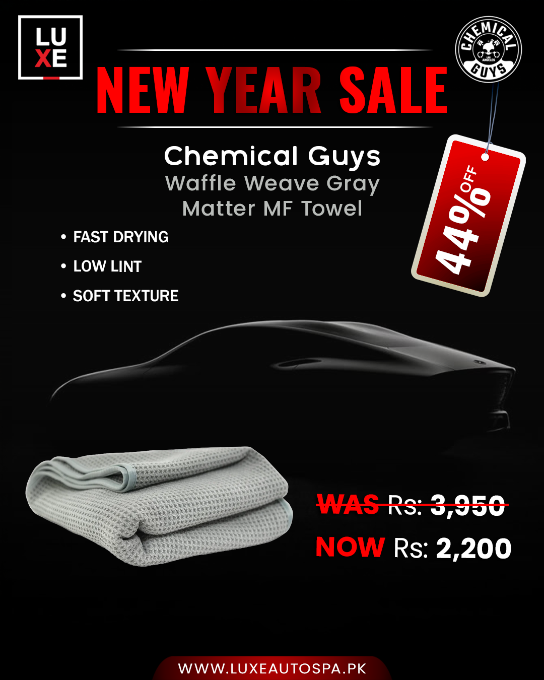 Chemical Guys Huge Waffle Weave Gray Matter MF Drying Towel (25×36″) (1 Piece)