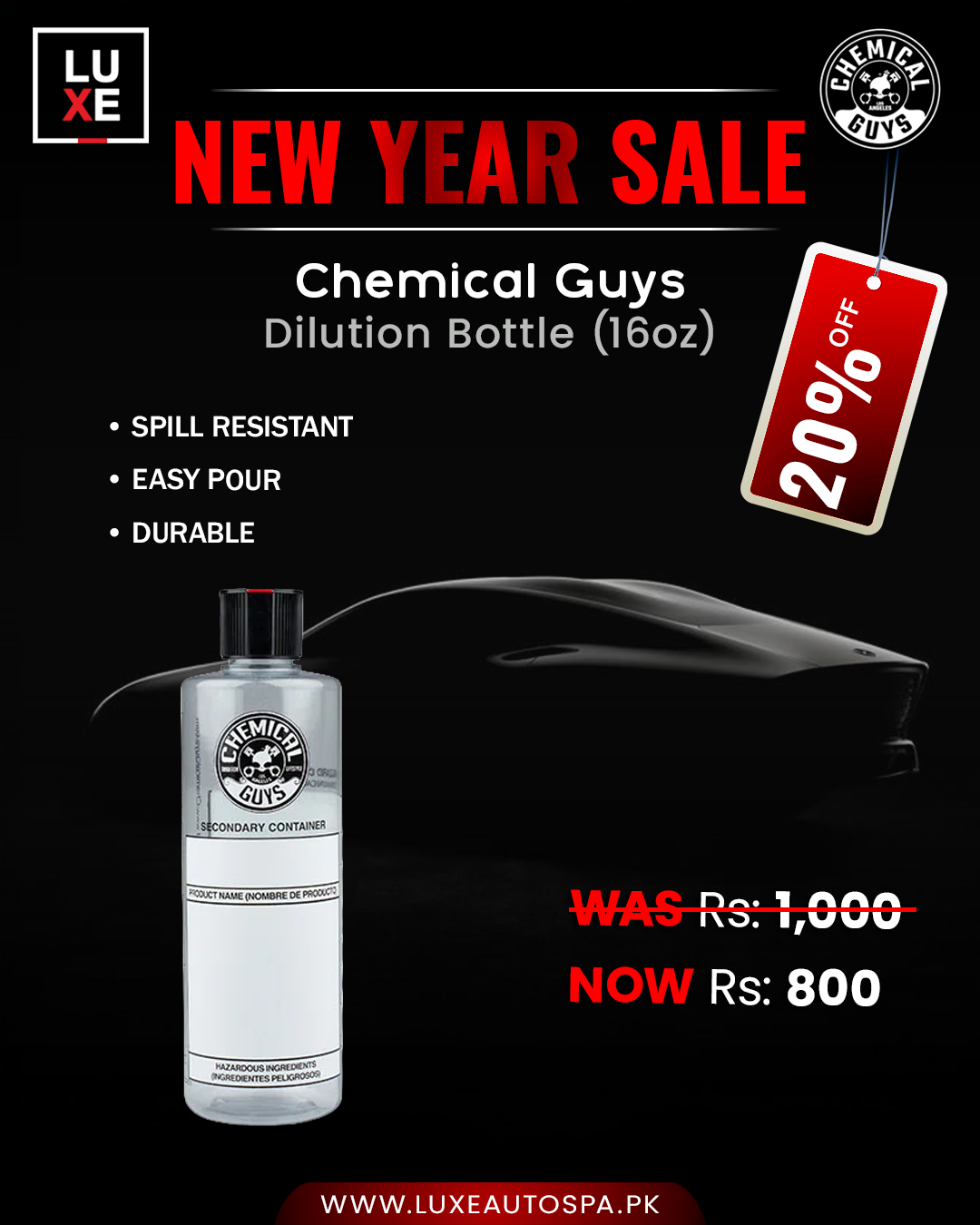 Chemical Guys Secondary Container Dilution Bottle with Spout Cap (16oz)