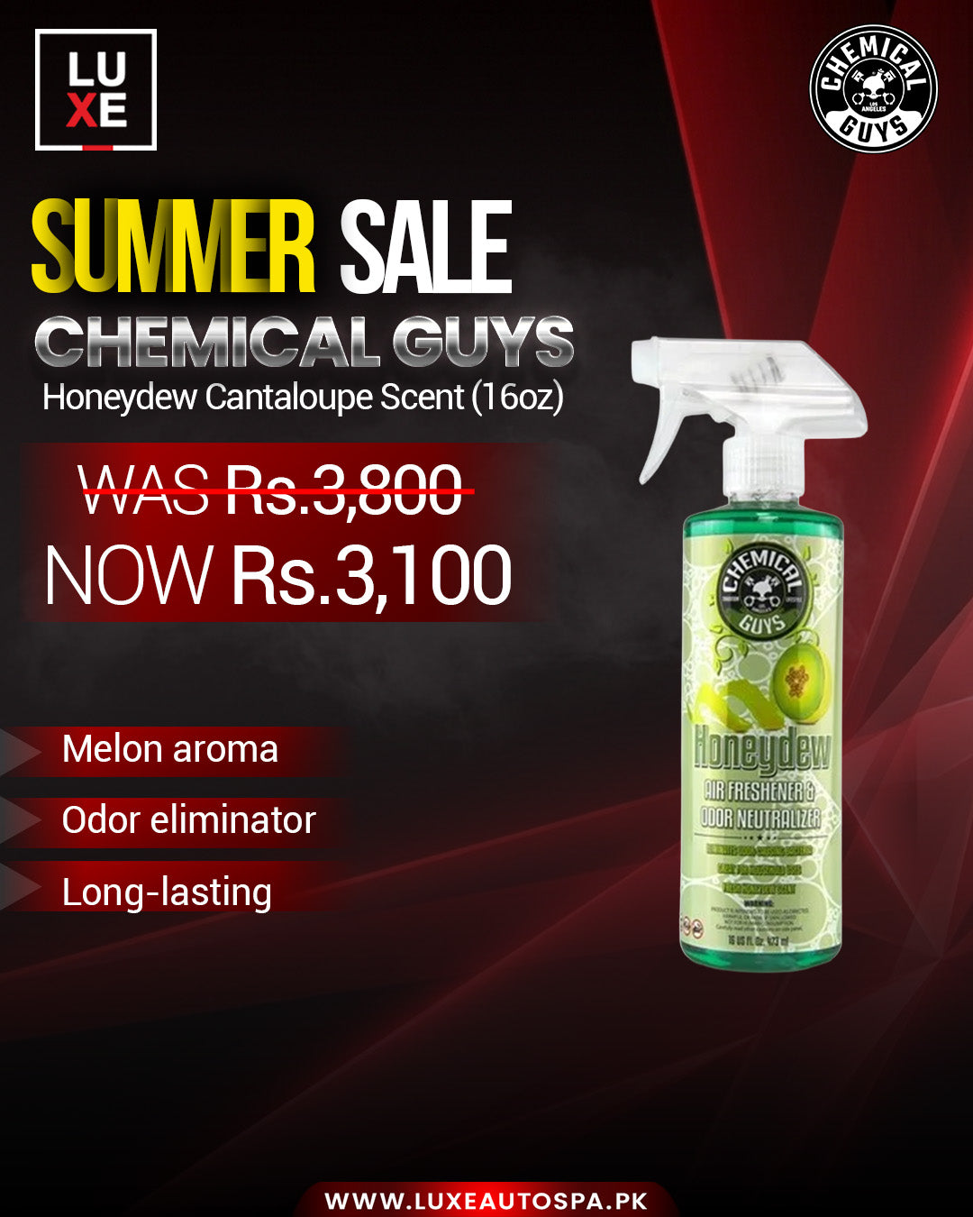 Chemical Guys Honeydew Premium Air Freshener & Odor Eliminator (16 oz)