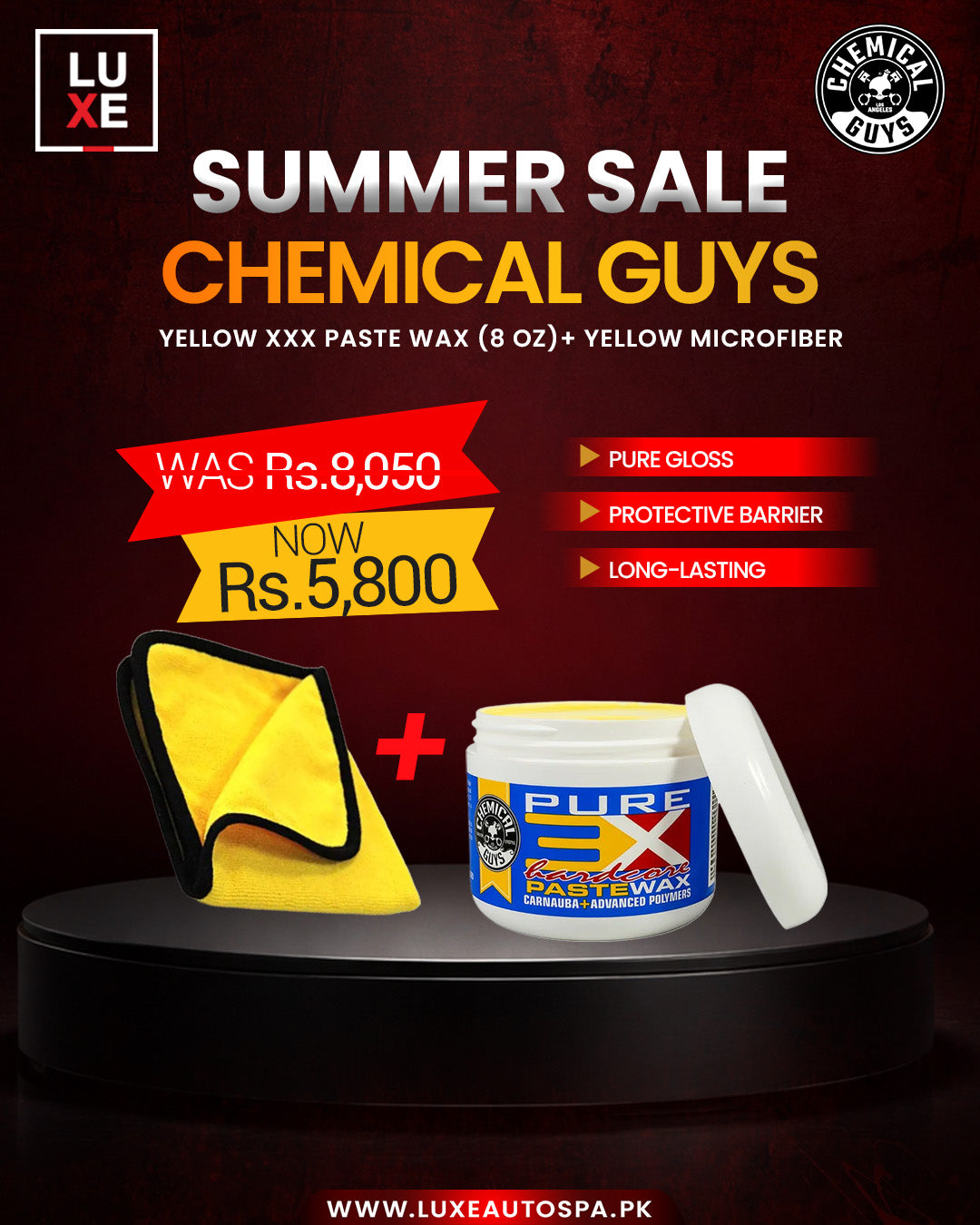 Pure 3X Hardcore Carnauba Paste Wax  + Clean & Shine MF Towel Yellow (40 x 40 cm) 380 GSM Black Border (16×16 inch)