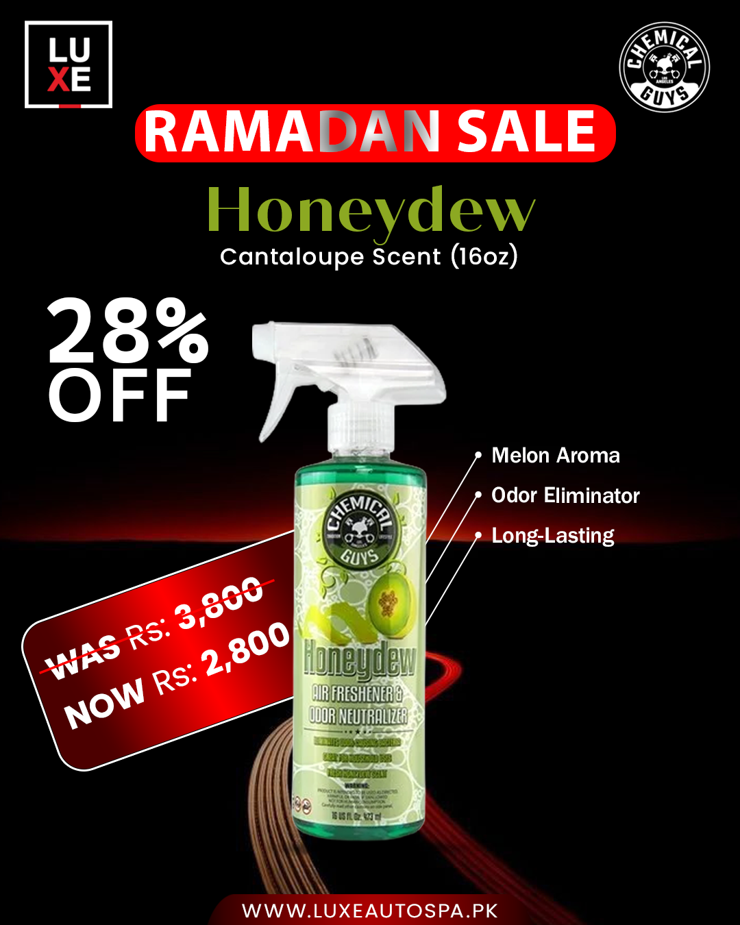 Chemical Guys Honeydew Premium Air Freshener & Odor Eliminator (16 oz)