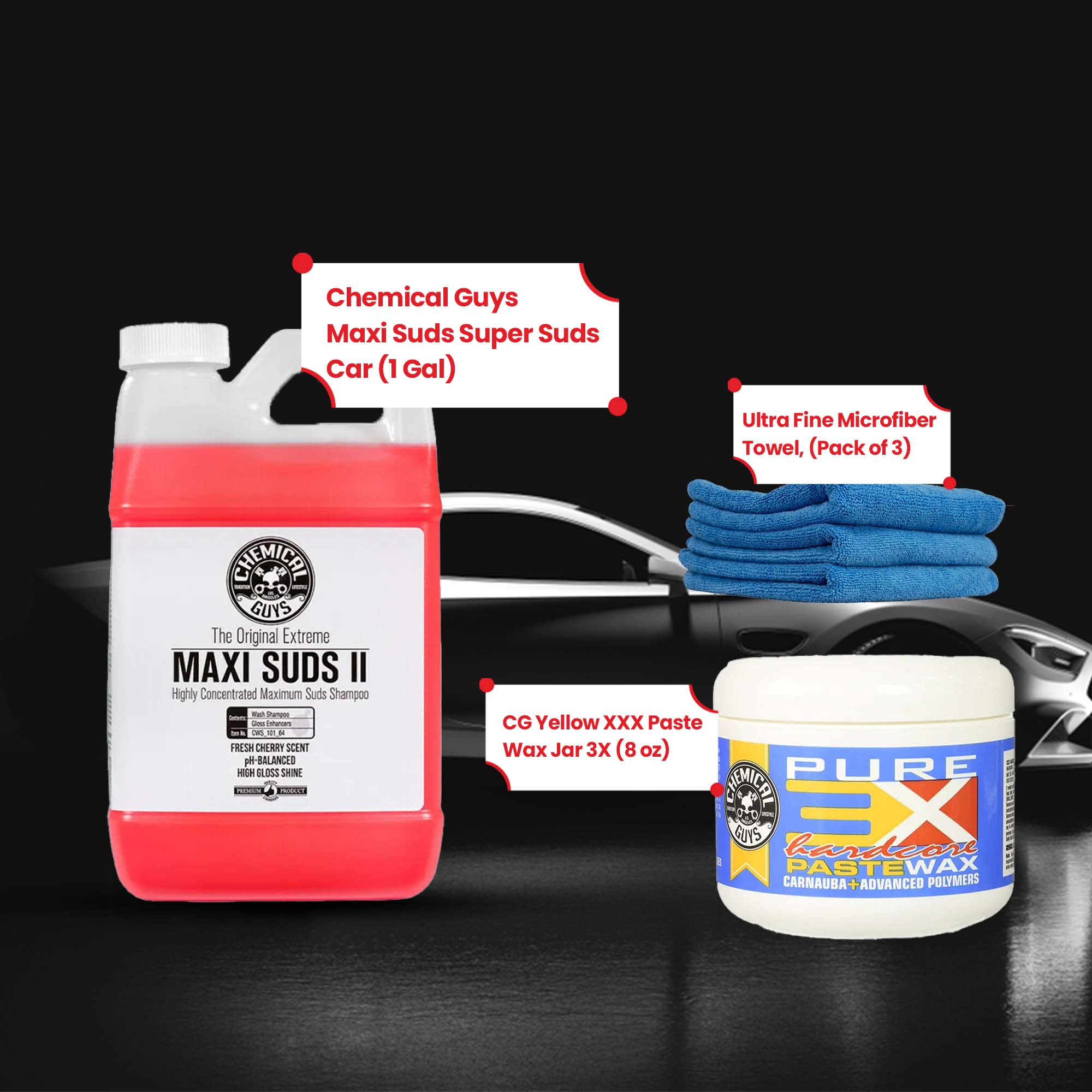 Chemical Guys Maxi Shampoo (1Gal)  with Ultra Fine Towel and 3x Wax