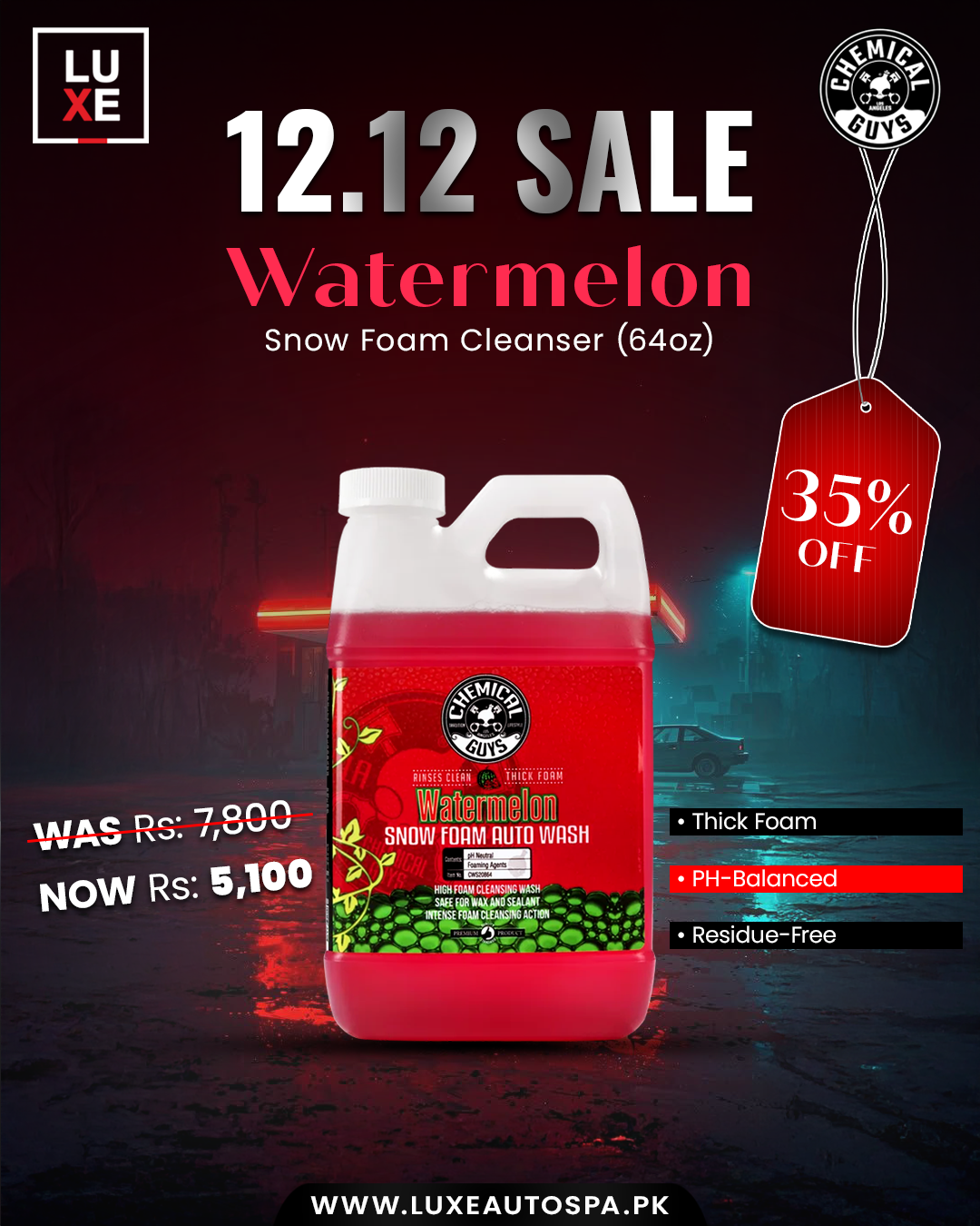 Chemical Guys Watermelon Snow Foam Extreme Suds Cleansing Wash 64oz