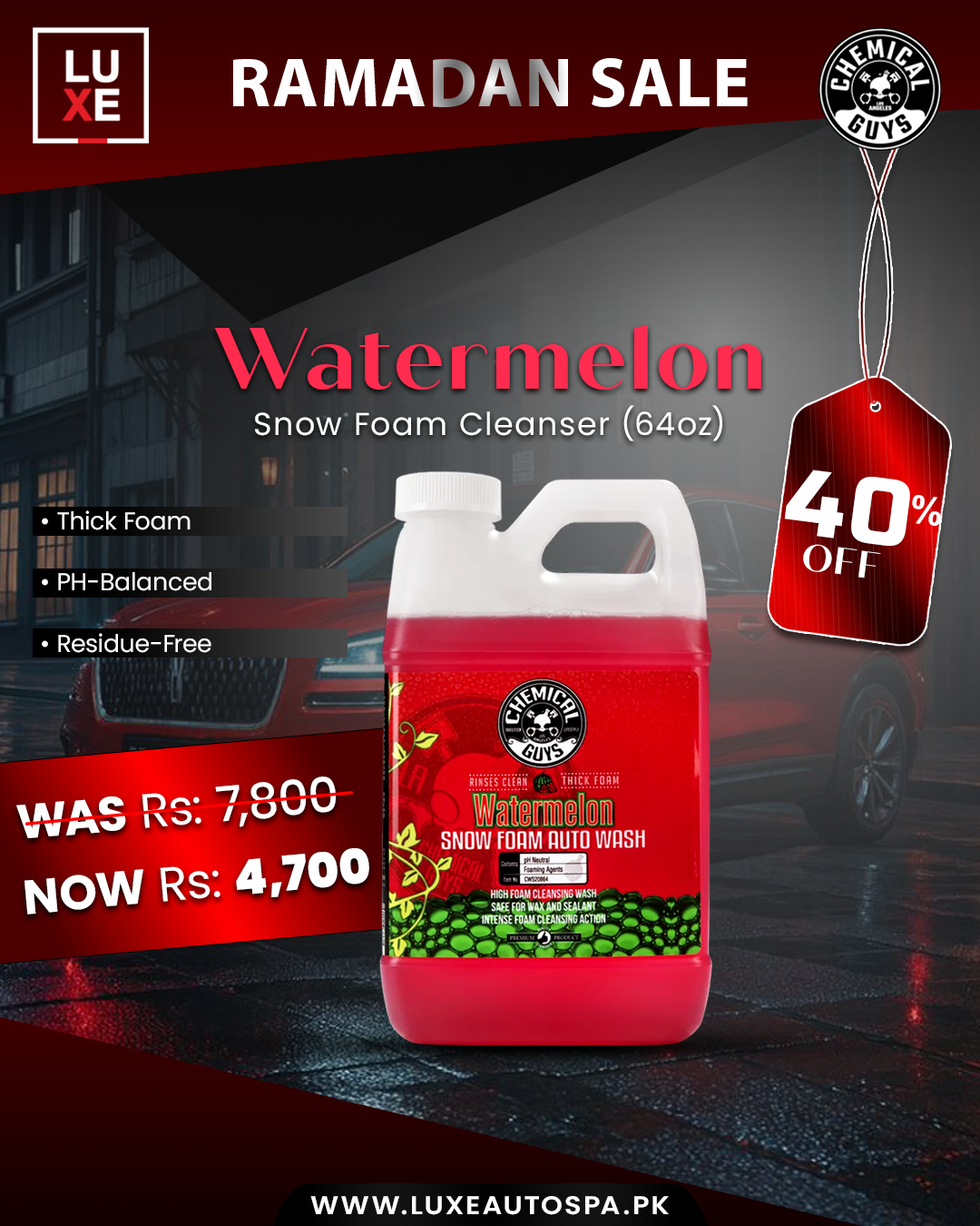 Chemical Guys Watermelon Snow Foam Extreme Suds Cleansing Wash 64oz