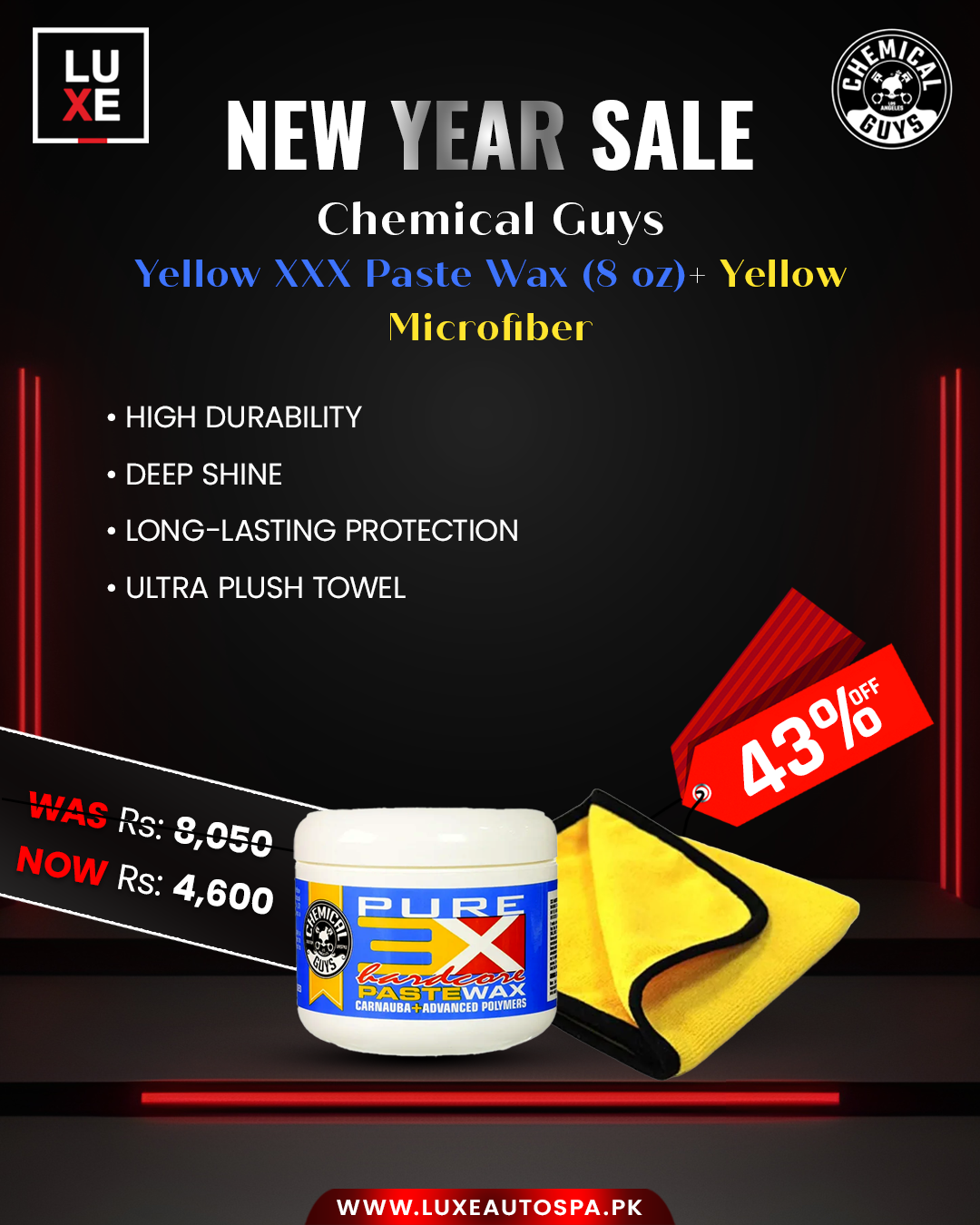 Yellow XXX Paste Wax (8 oz) + Yellow Microfiber