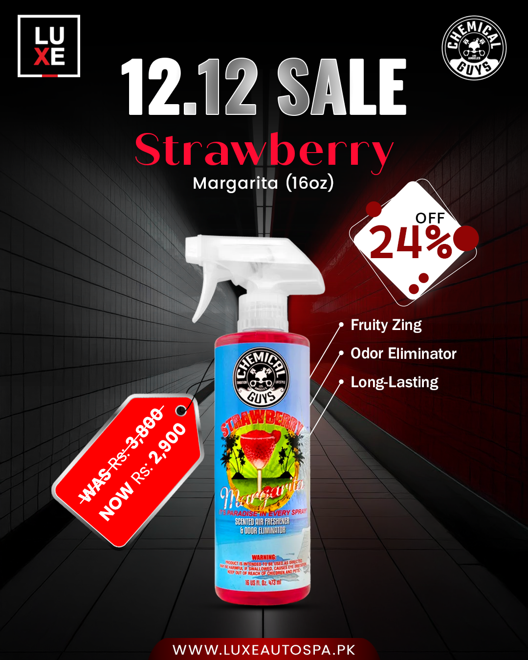 Chemical Guys Strawberry Margarita Air Freshener And Odor Eliminator (16oz)