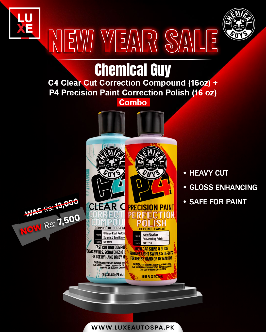 Chemical Guys C4 Clear Cut Correction Compound (16 oz) + Chemical Guys P4 Precision Paint Correction Polish (16 oz)