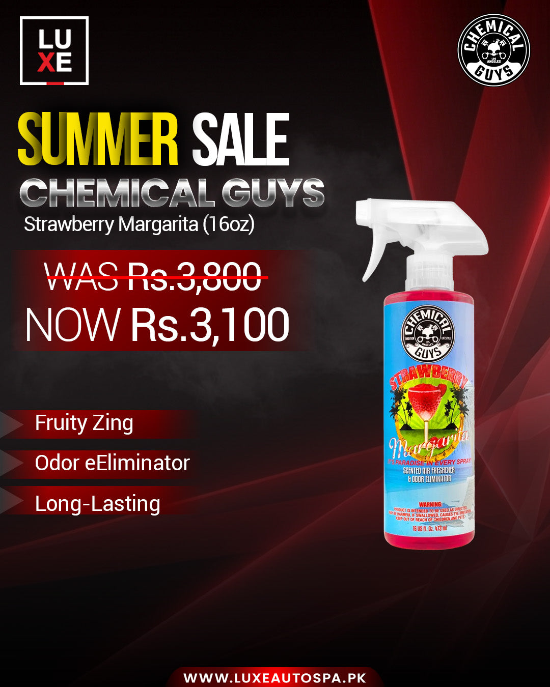 Chemical Guys Strawberry Margarita Air Freshener And Odor Eliminator (16oz)