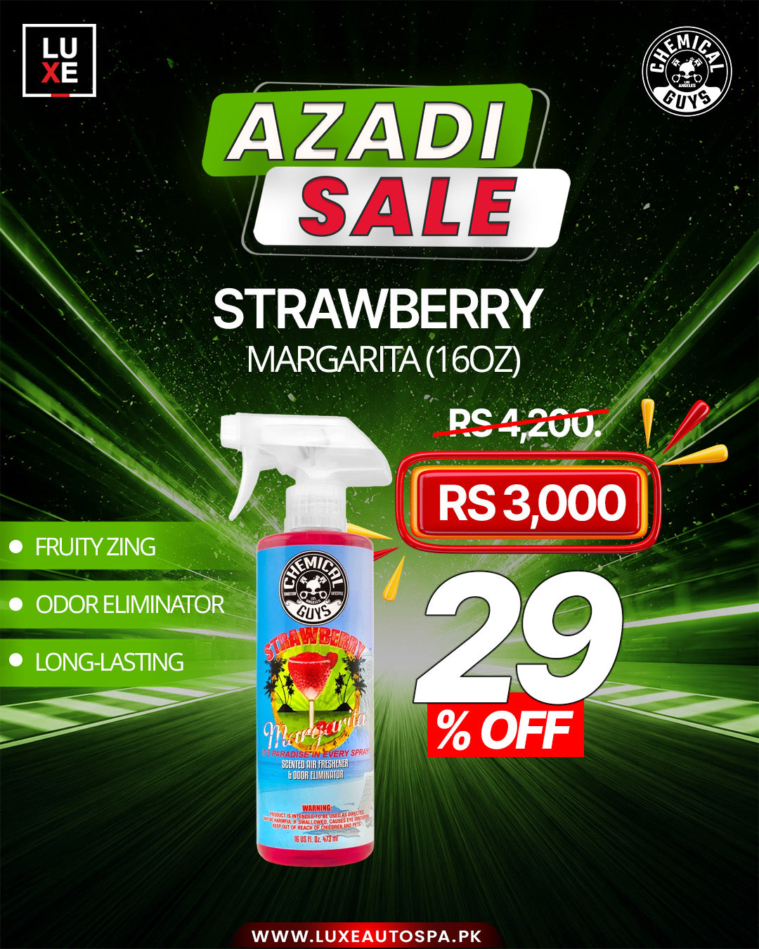 Chemical Guys Strawberry Margarita Air Freshener And Odor Eliminator (16oz)