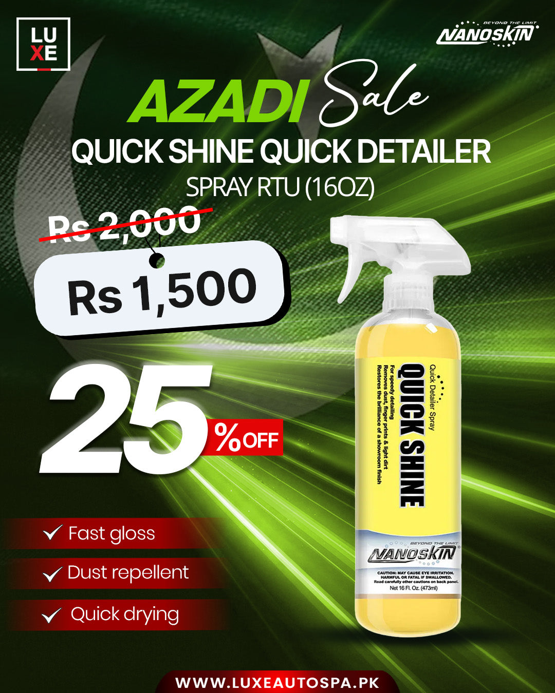Nanoskin QUICK SHINE Quick Detailer Spray RTU (16-oz)
