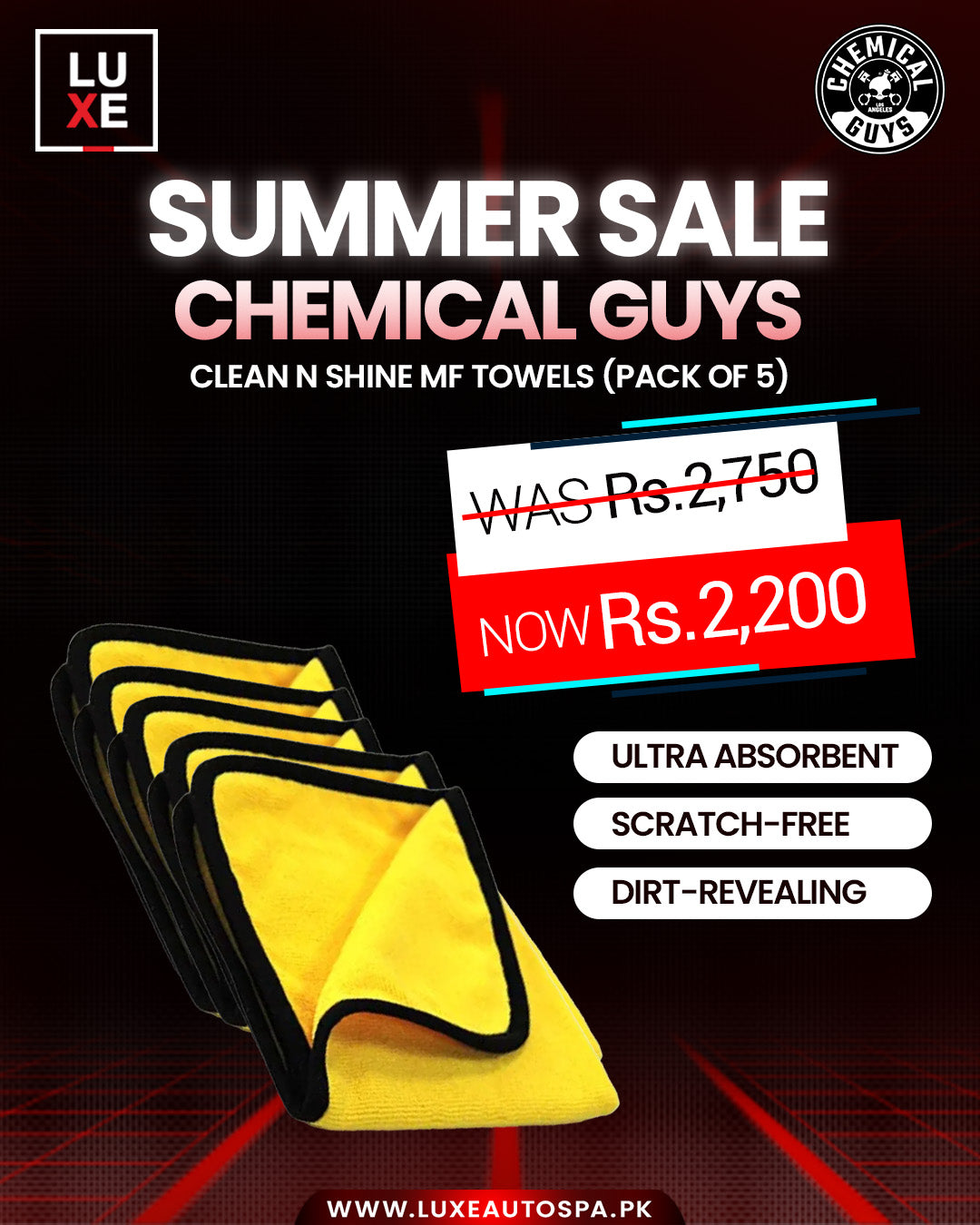 Clean & Shine MF Towel Yellow (40 x 40 cm) 380 GSM Black Border (16×16 inch) (Pack of 5)