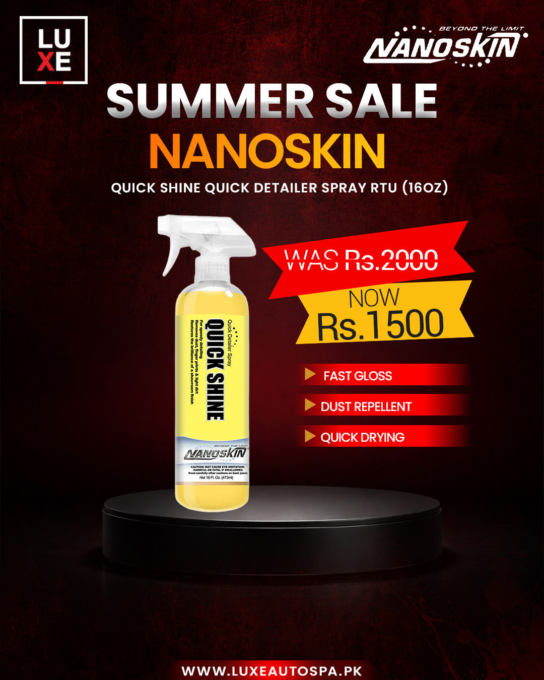 Nanoskin QUICK SHINE Quick Detailer Spray RTU (16-oz)