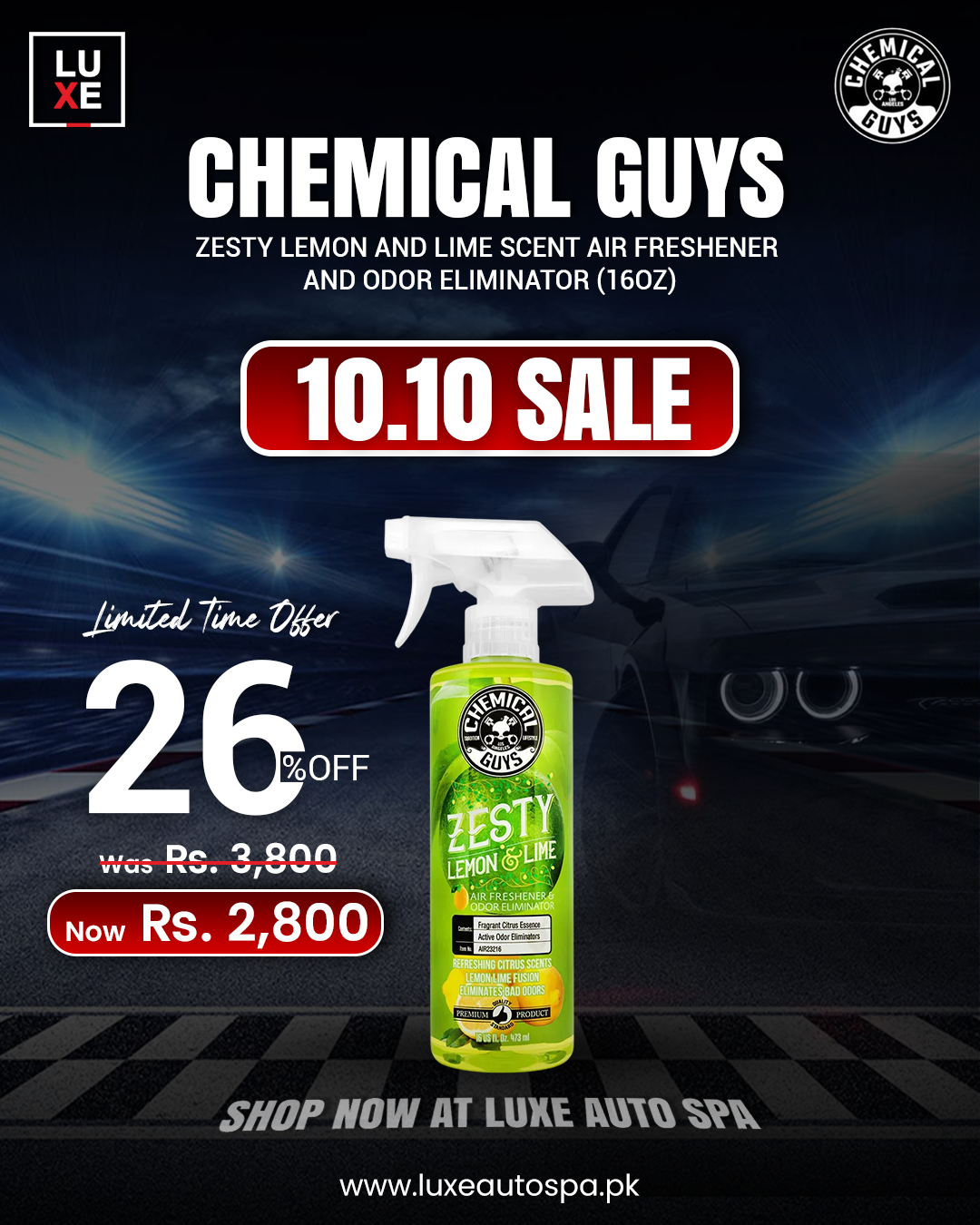 Chemical Guys Zesty Lemon and Lime Scent Air Freshener And Odor Eliminator (16oz)
