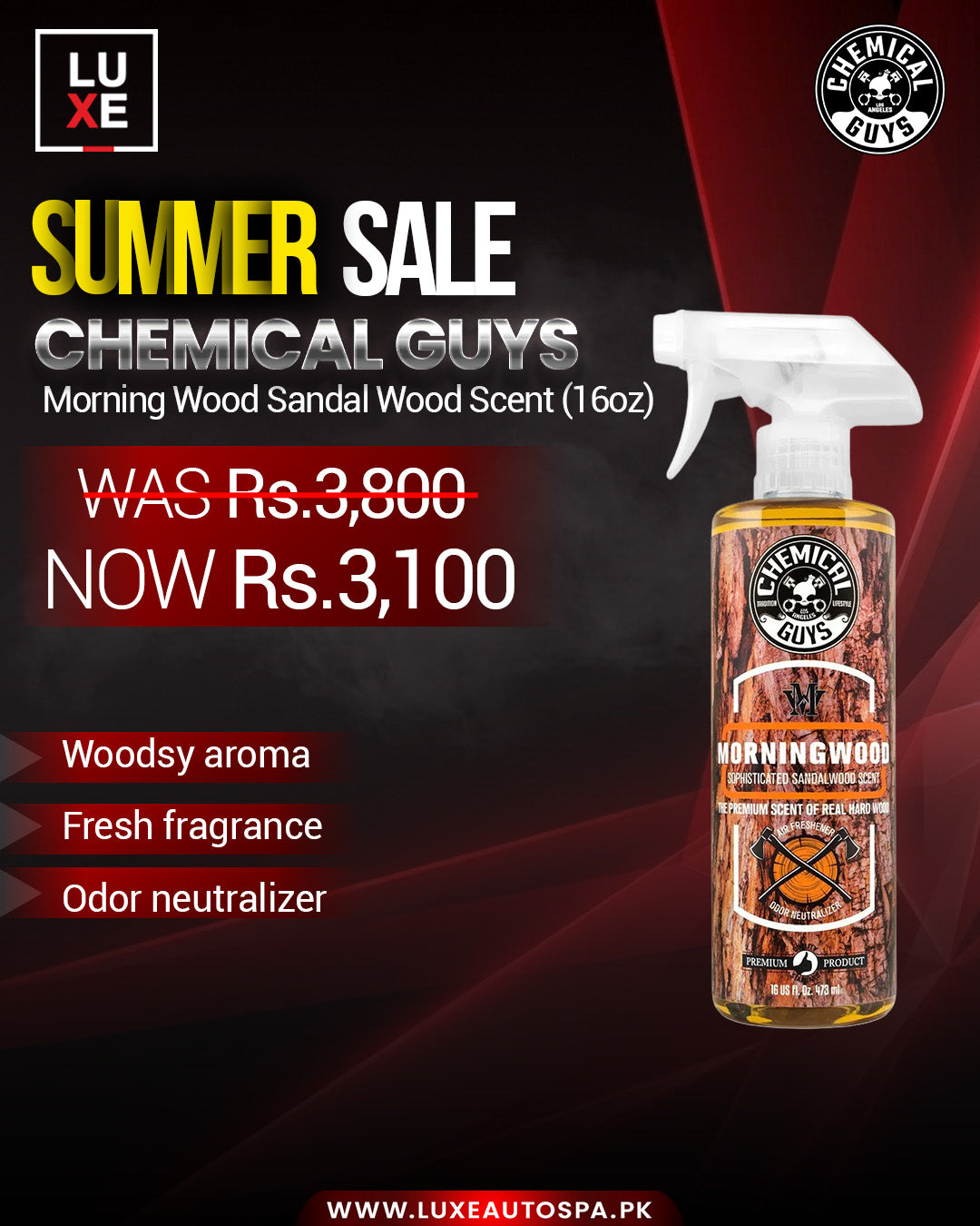 Chemical Guys Morning Wood Premium Air Freshener And Odor Eliminator (16oz)