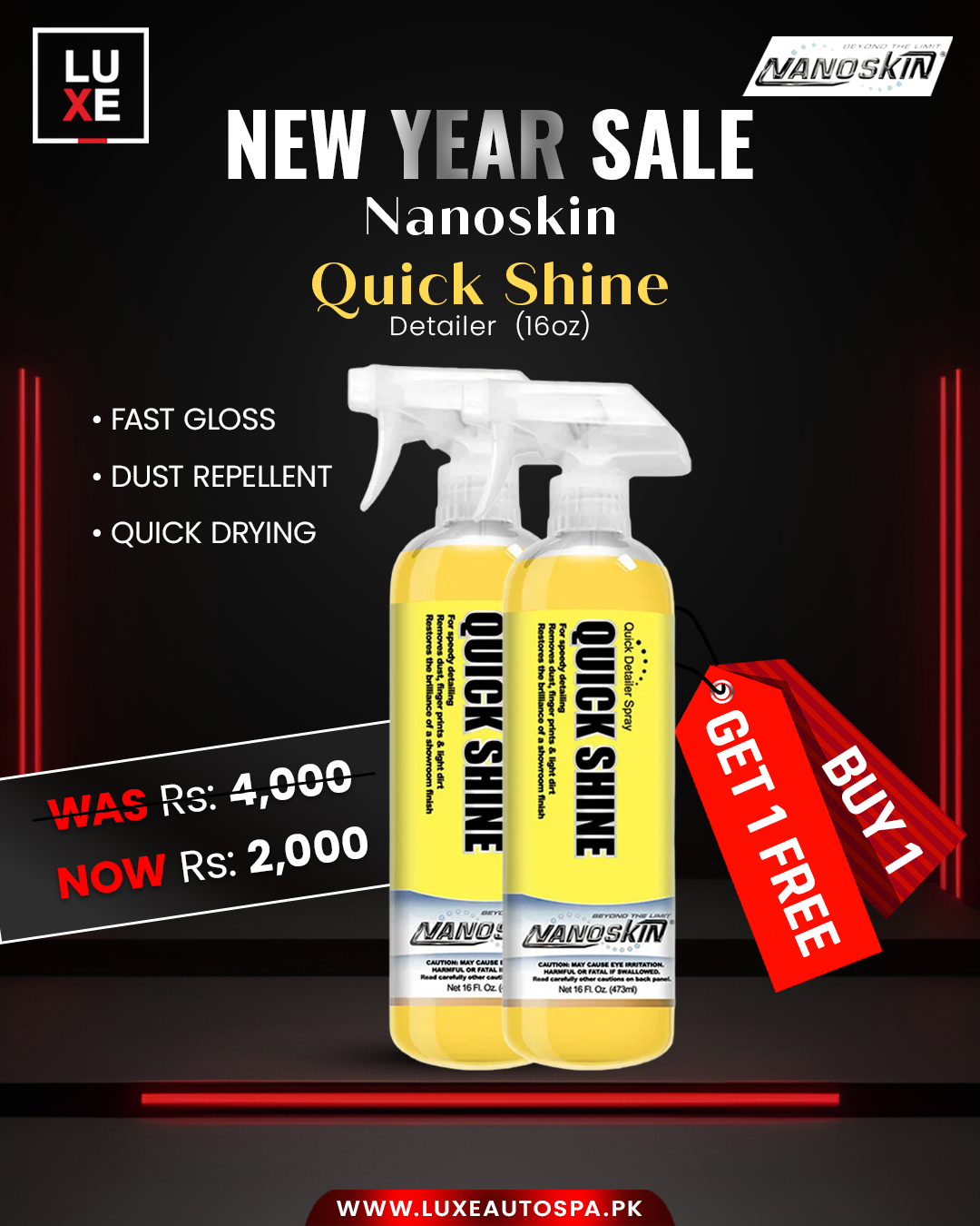 Nanoskin QUICK SHINE Quick Detailer Spray RTU (16-oz) BUY 1 GET 1 FREE