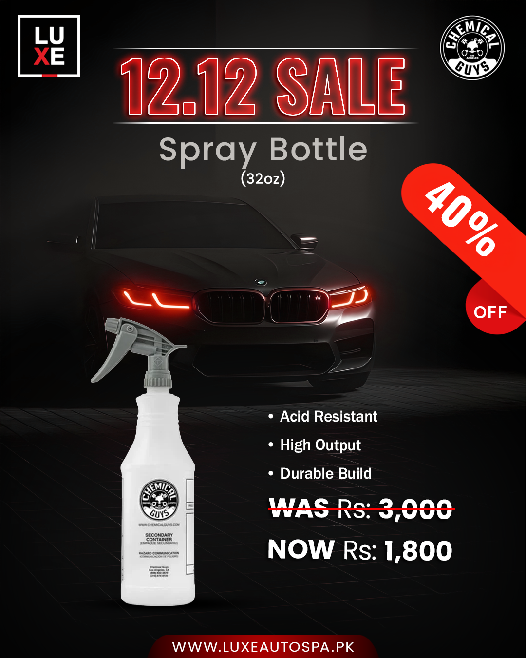 SPRAY BOTTLE PROFESSIONAL CHEMICAL RESISTANT HEAVY DUTY (32OZ)