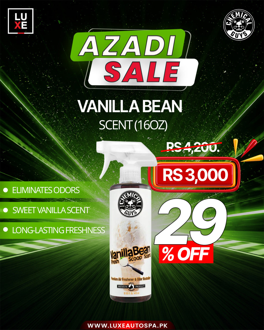 Chemical Guys Vanilla Bean  Scent Air Freshener 16oz