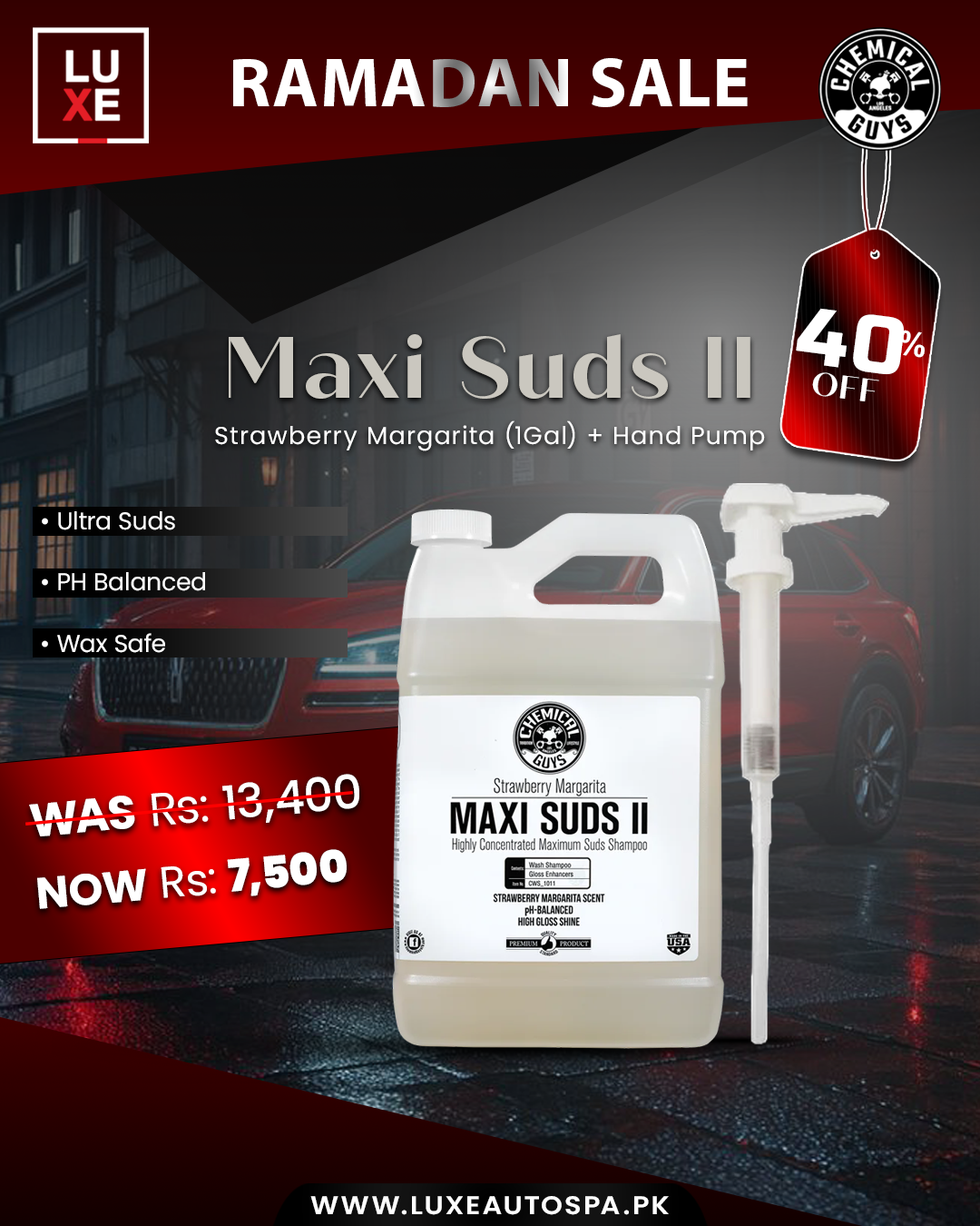 CG Maxi Suds II Strawberry Margarita Super Suds Car Wash Shampoo (1Gal) + Hand Pump