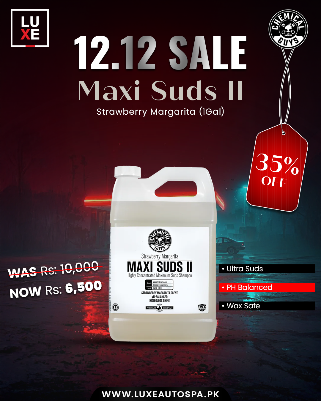 Chemical Guys Maxi Suds II Strawberry Margarita Super Suds Car Wash Shampoo 1Gal