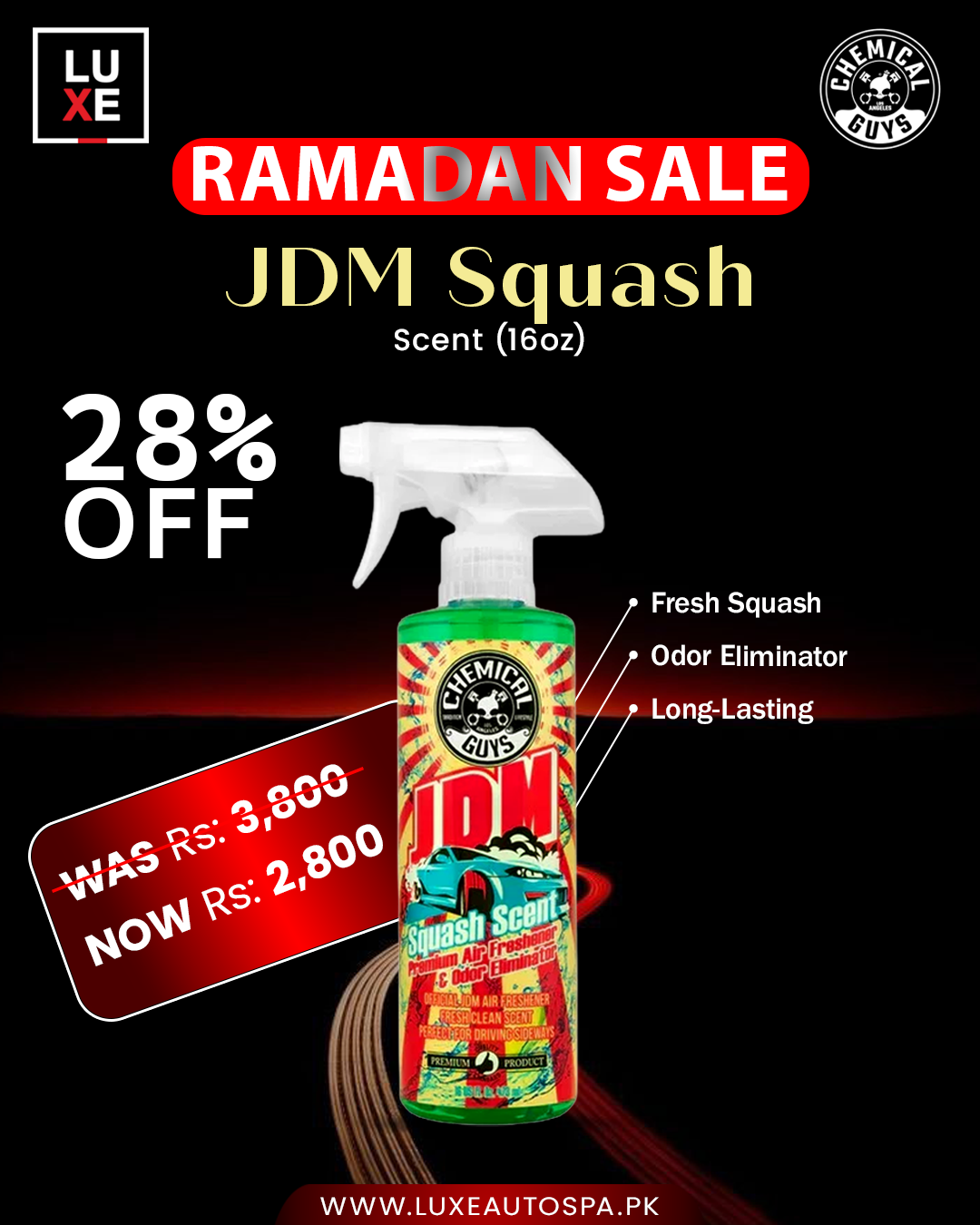 Chemical Guys JDM Squash Scent Premium Air Freshener And Odor Eliminator (16oz)