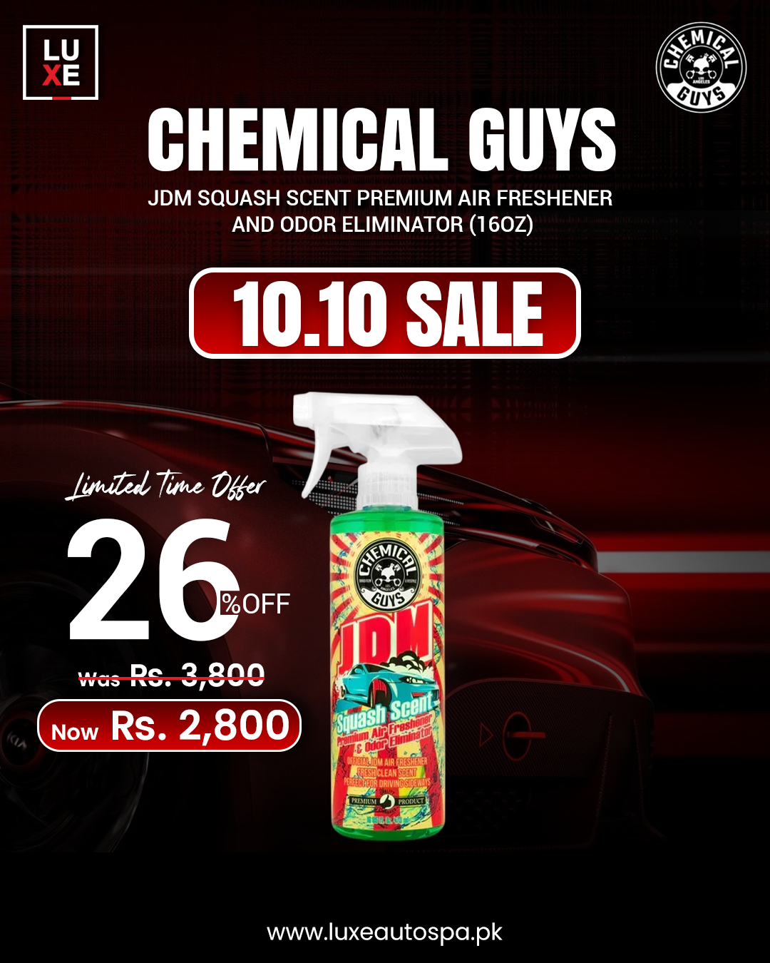 Chemical Guys JDM Squash Scent Premium Air Freshener And Odor Eliminator (16oz)