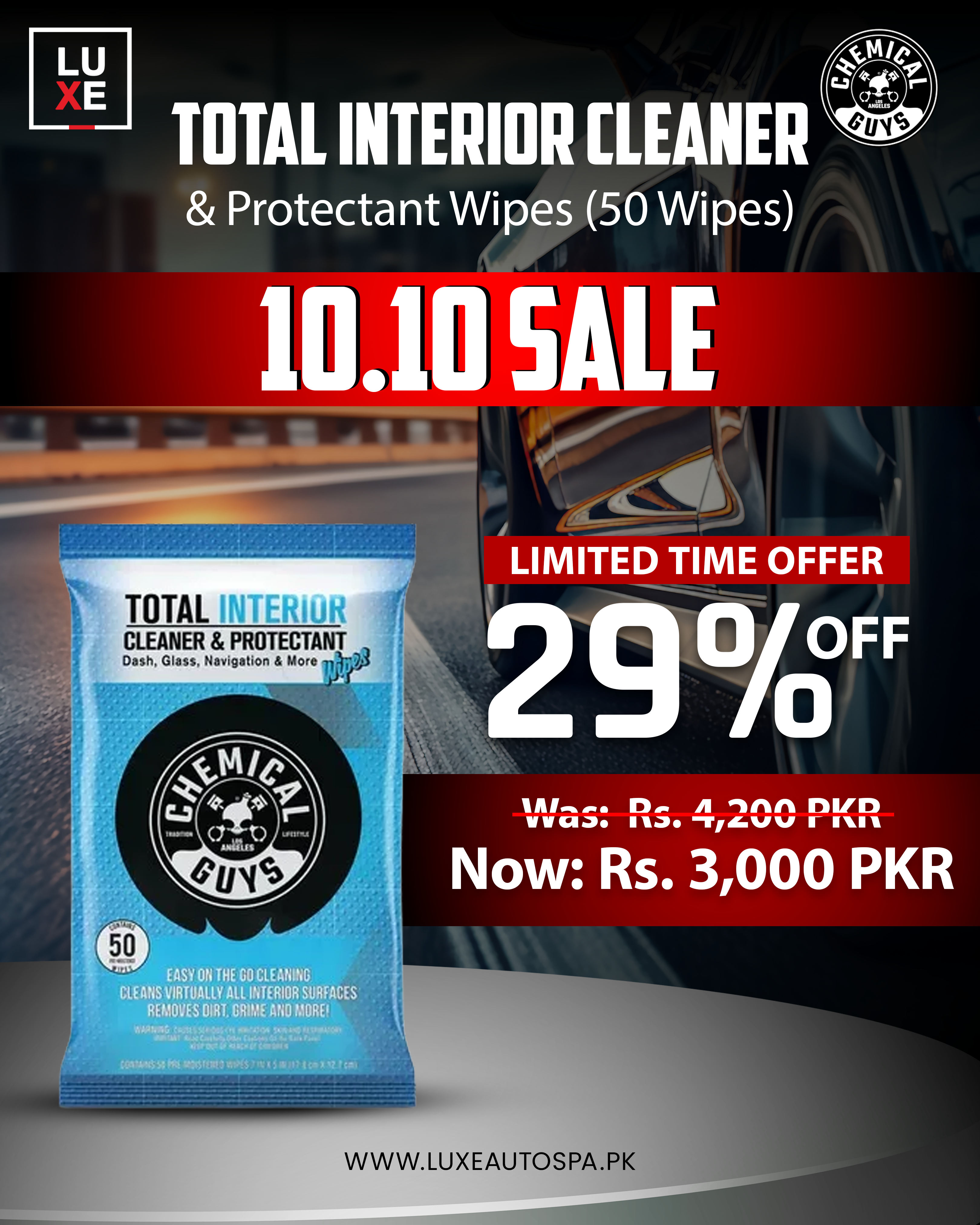 Chemical Guys Total Interior Cleaner & Protectant Wipes (50 Wipes)
