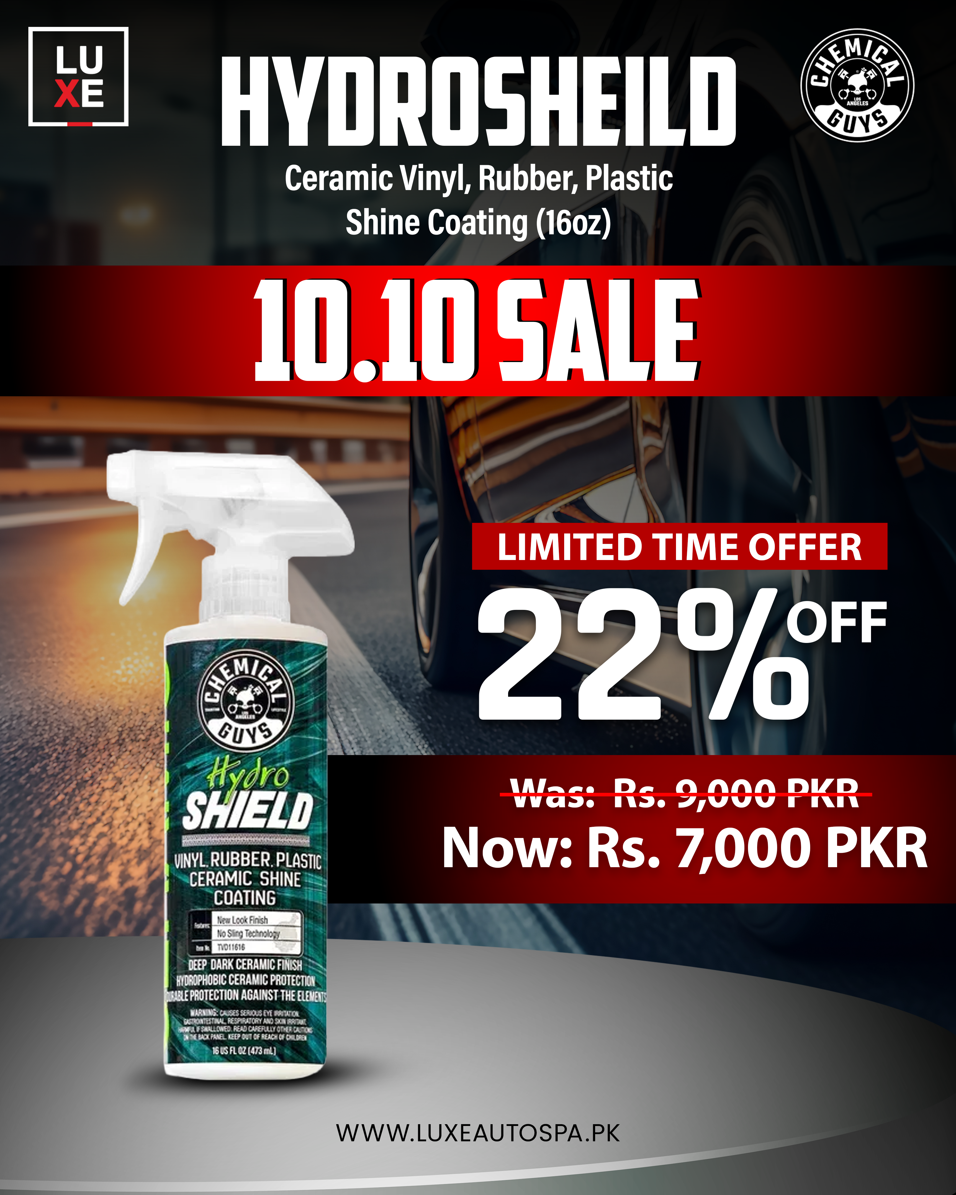Chemical Guys HydroSheild Ceramic Vinyl, Rubber, Plastic Shine Coating (16oz)