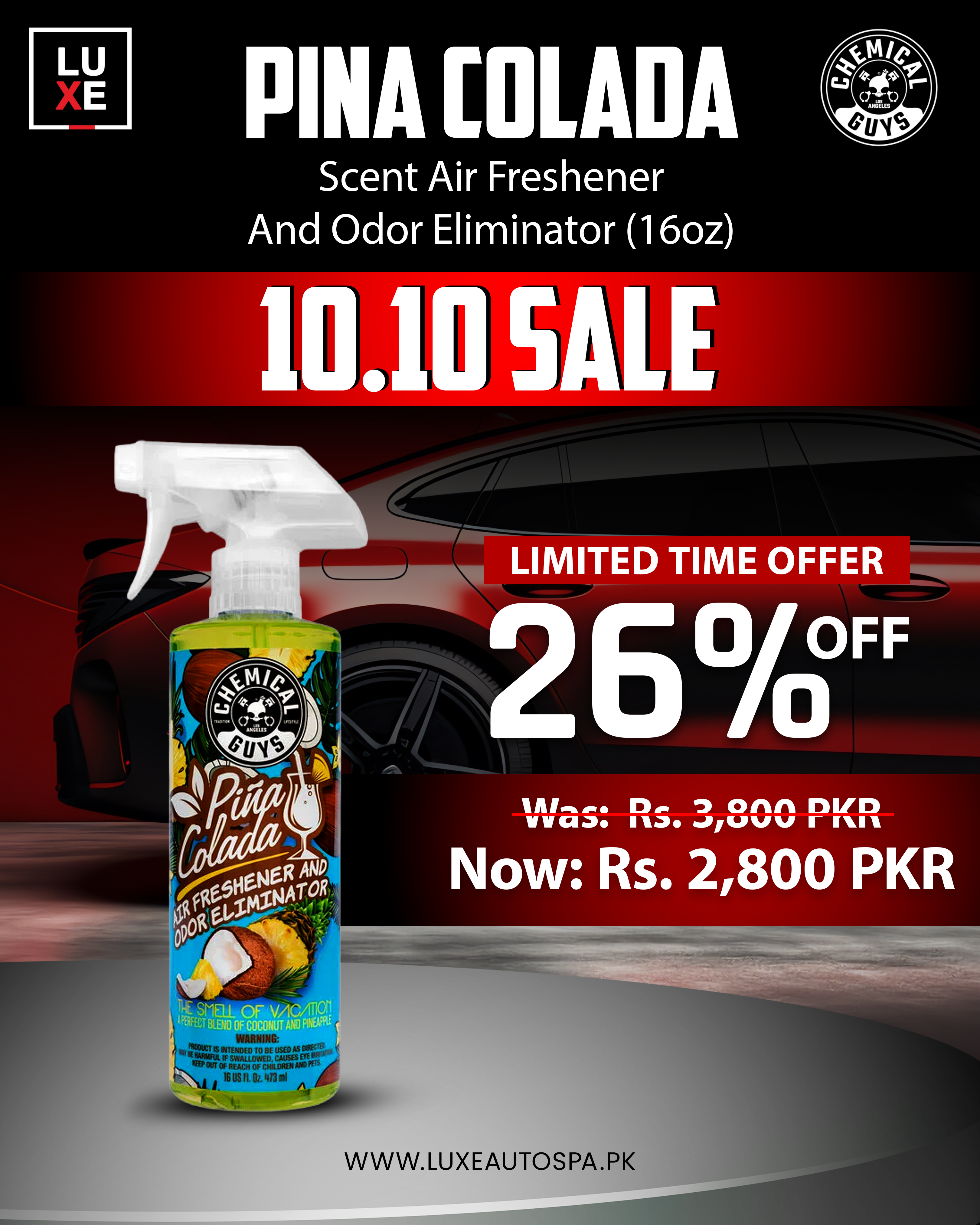 Chemical Guys Pina Colada Scent Air Freshener And Odor Eliminator (16oz)