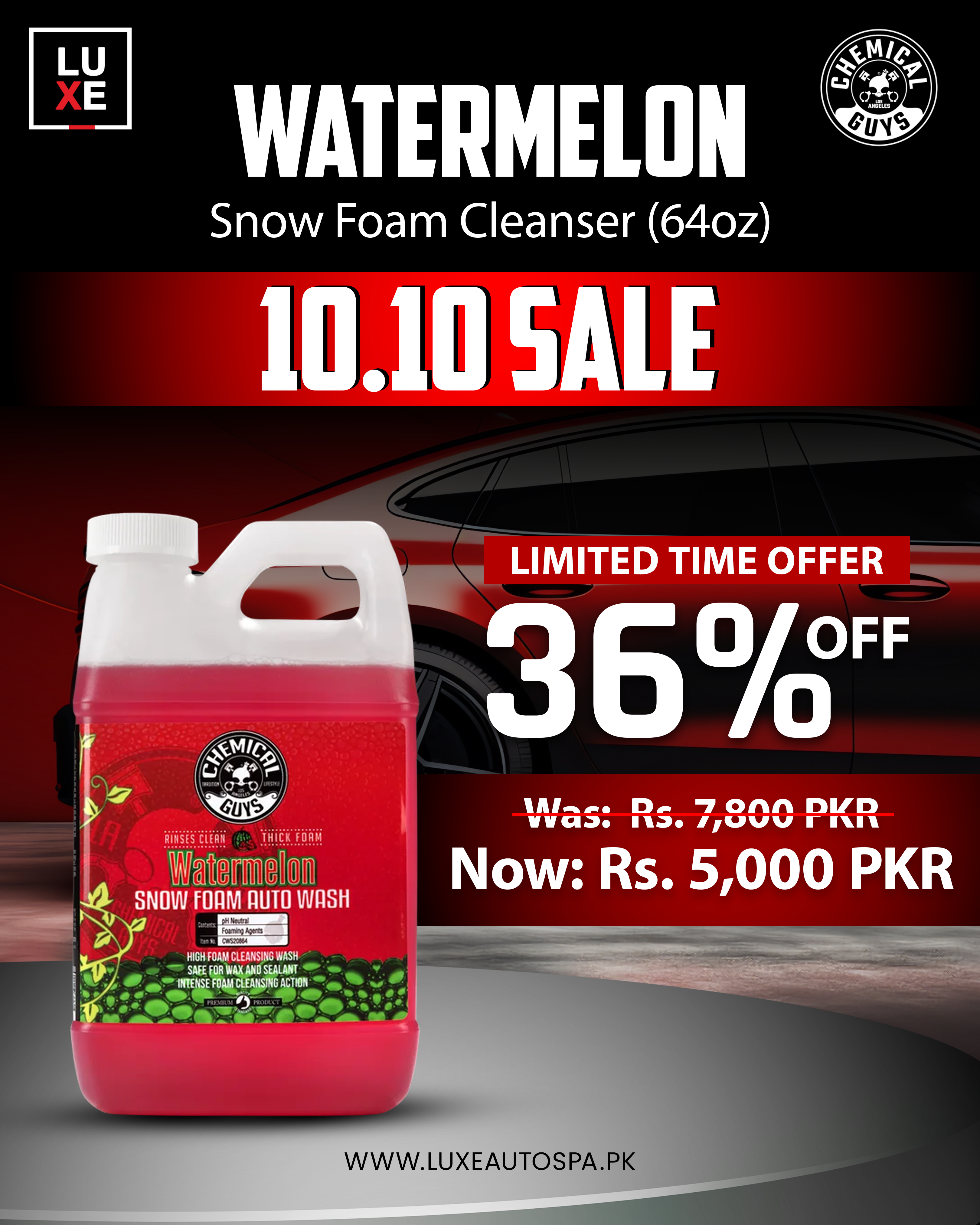 Chemical Guys Watermelon Snow Foam Extreme Suds Cleansing Wash 64oz