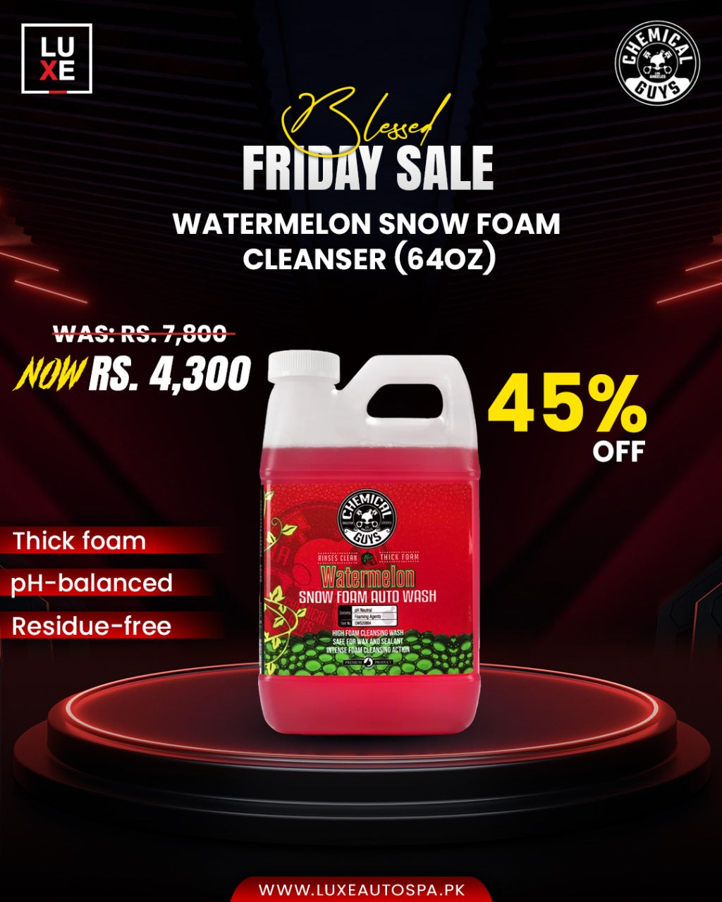 Chemical Guys Watermelon Snow Foam Extreme Suds Cleansing Wash 64oz
