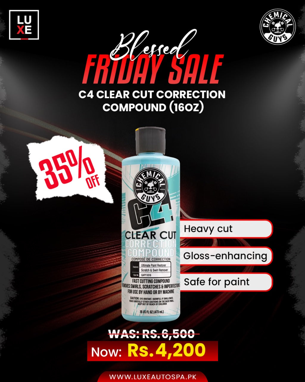 Chemical Guys C4 Clear Cut Correction Compound (16 oz)