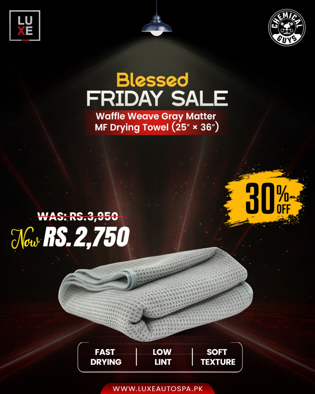 Chemical Guys Huge Waffle Weave Gray Matter MF Drying Towel (25×36″) (1 Piece)