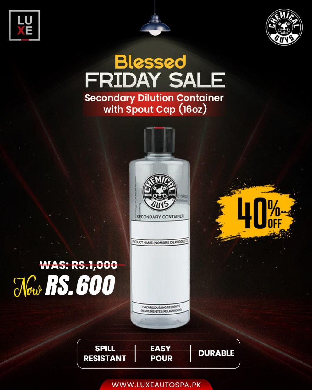 Chemical Guys Secondary Container Dilution Bottle with Spout Cap (16oz)