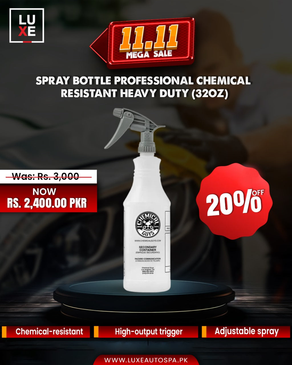 SPRAY BOTTLE PROFESSIONAL CHEMICAL RESISTANT HEAVY DUTY (32OZ)