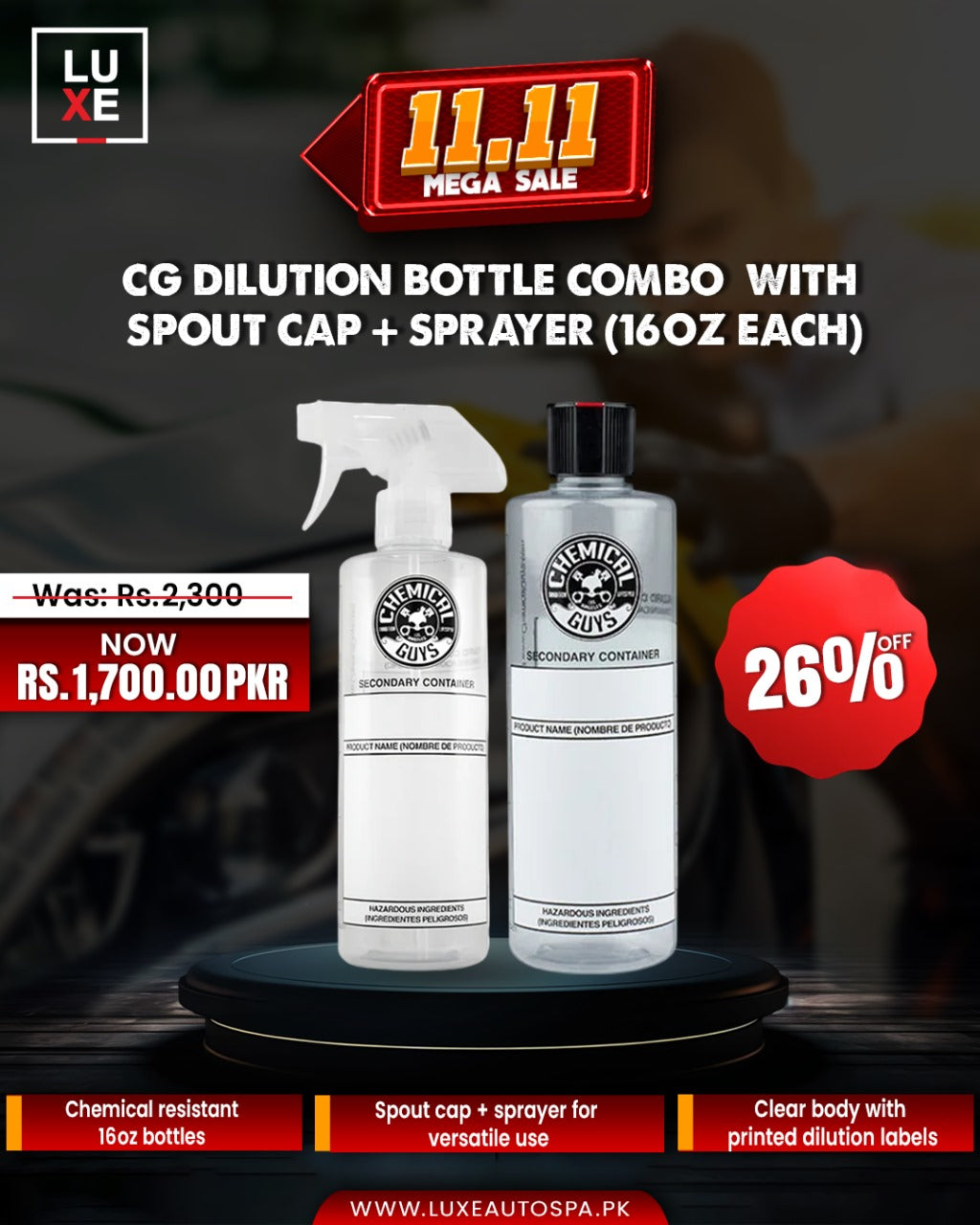 CG Dillution Bottle With Spout Cap (16oz) + CG Dillution Bottle With Sparyer (16oz) Combo
